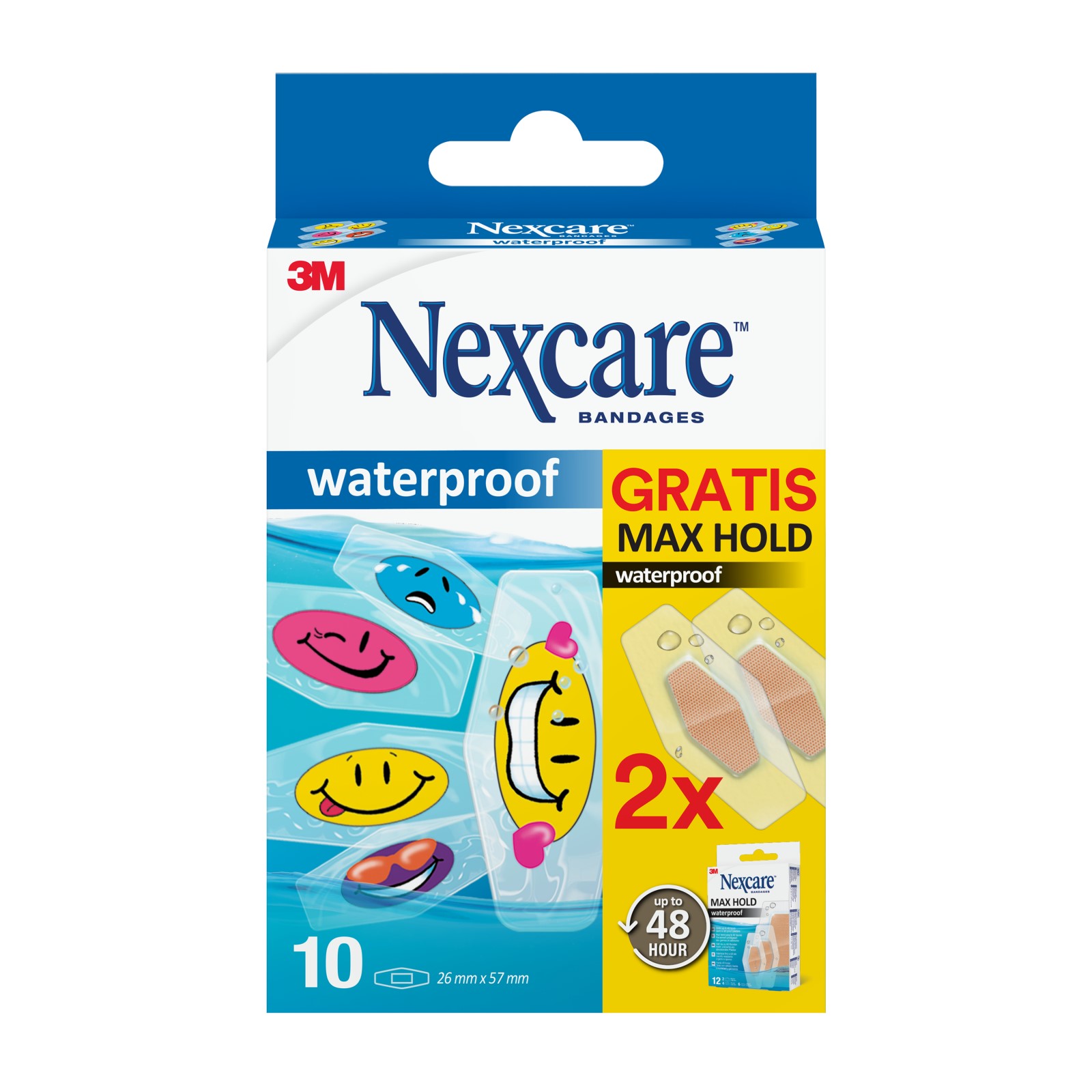 Nexcare™ Waterproof Tattoo Pflaster, 26 mm × 57 mm, 10/Packung + 2 Nexcare™ Max Hold GRATIS