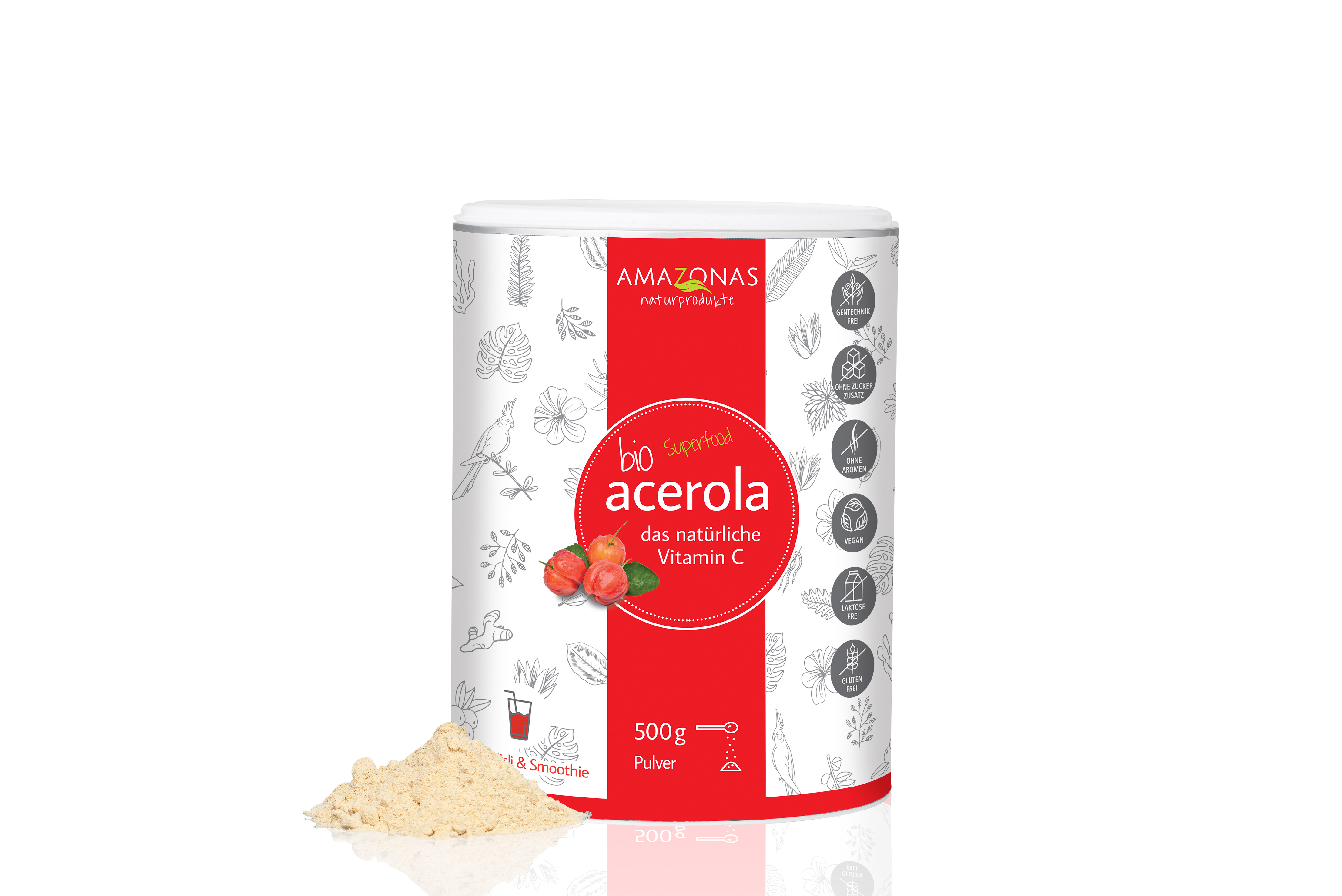 BIO Acerola Vitamin C Fruchtpulver, mit 17% natürlichem Vitamin C, 500g