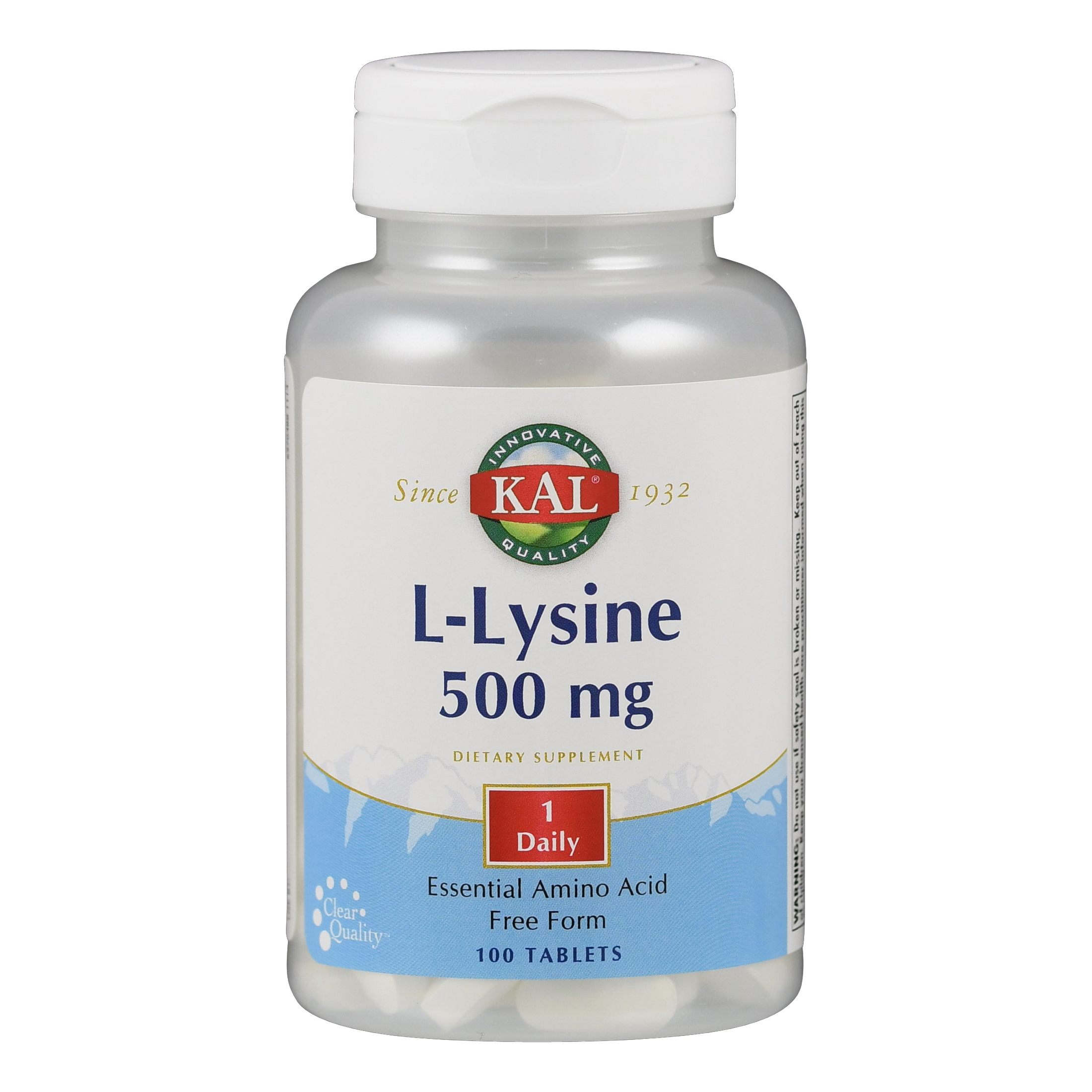 Flasche mit L-Lysin 500 mg Nahrungsergänzungsmittel, 100 Tabletten.
