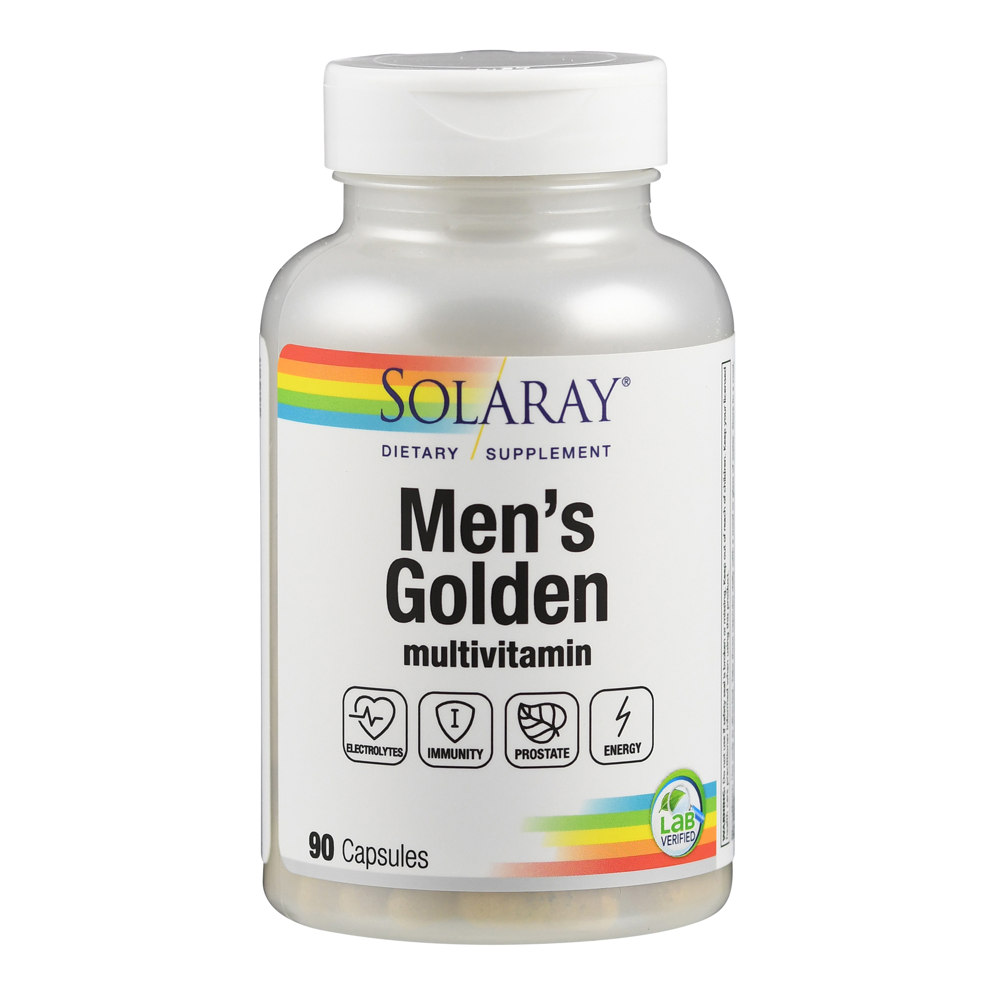 Flasche mit Solaray Men's Golden Multivitamin-Ergänzung, 90 Kapseln.