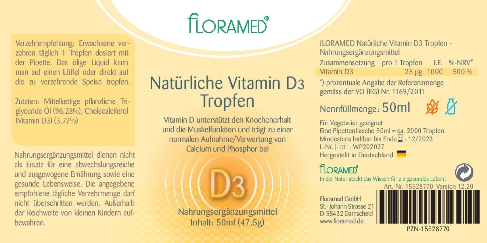 Floramed Vitamin D3 Tropfen natürlich