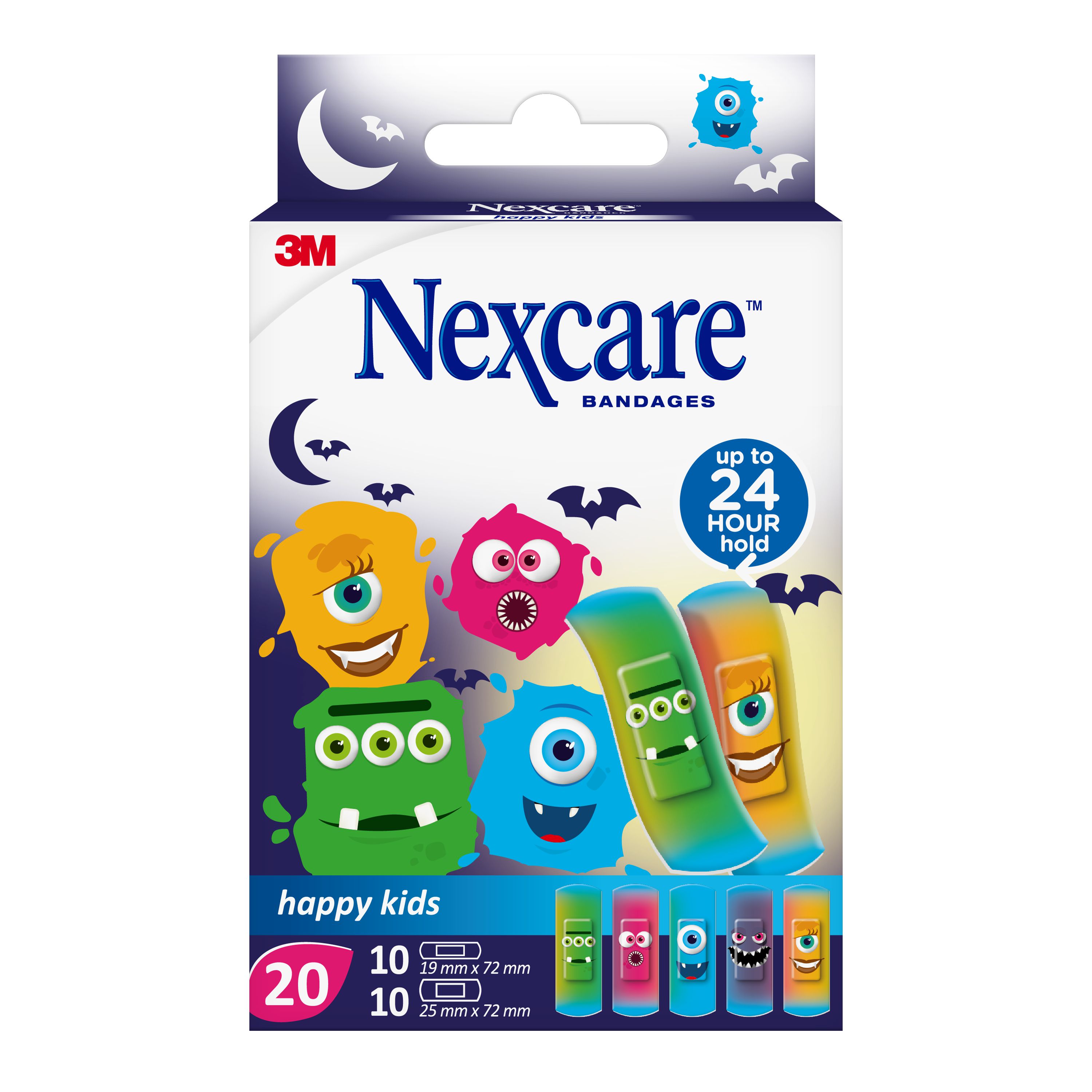 Nexcare™ Kinderpflaster Happy Kids Monster, assortiert, 20/Packung, Display