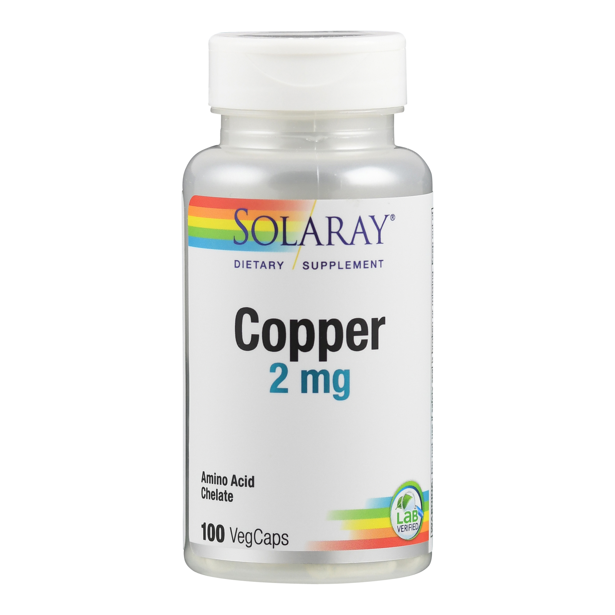 Flasche mit Nahrungsergänzungsmittel "Copper" (Kupfer) von Solaray, 2 mg, 100 VegCaps.