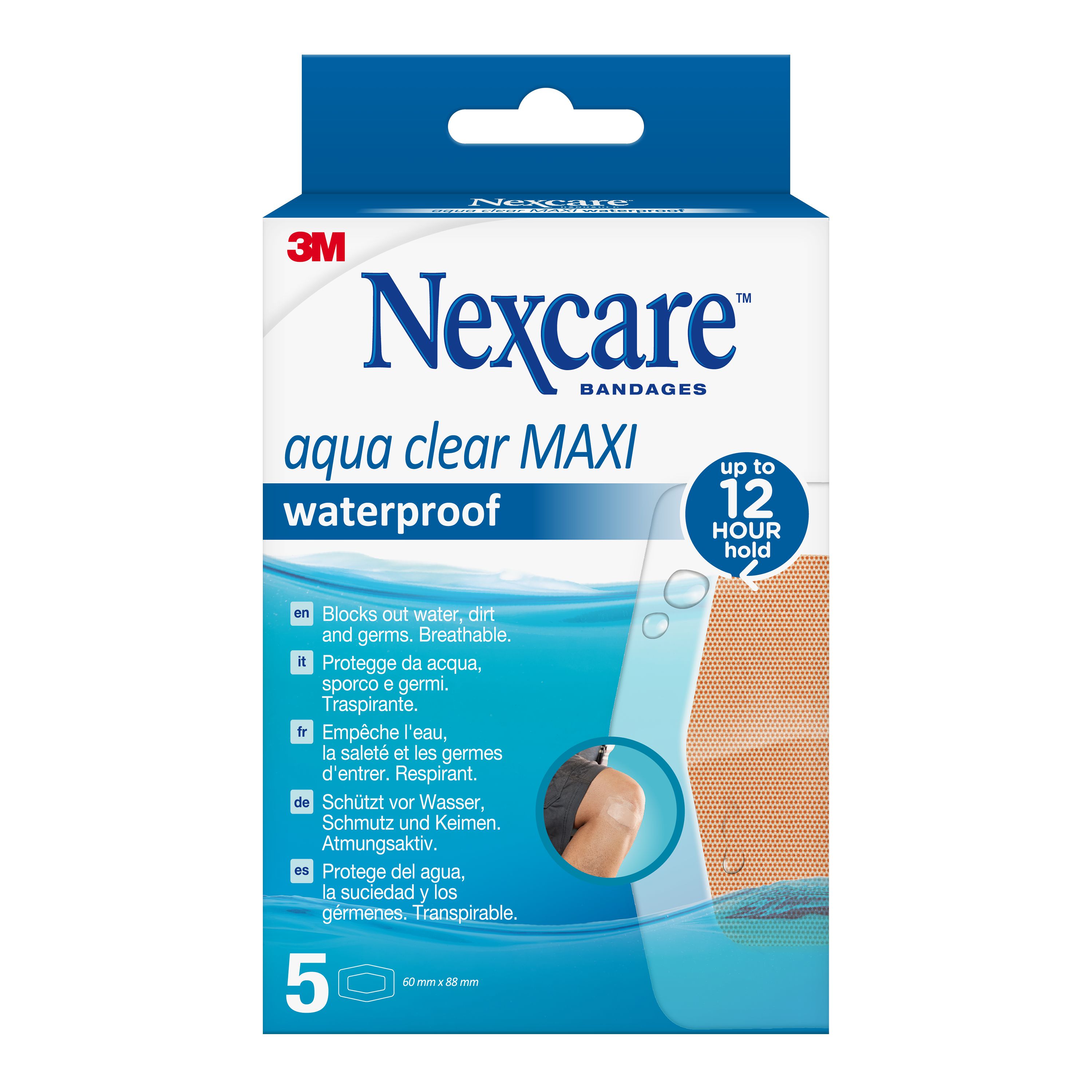Nexcare™ Aqua Clear MAXI Waterproof Pflaster, 60 mm x 88 mm, 5/Pack