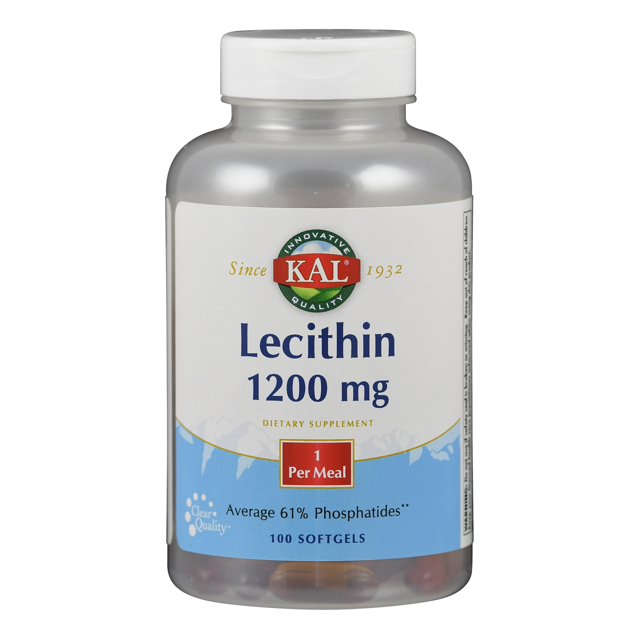 Flasche mit Lecithin 1200 mg Nahrungsergänzungsmittel, 100 Softgels.
