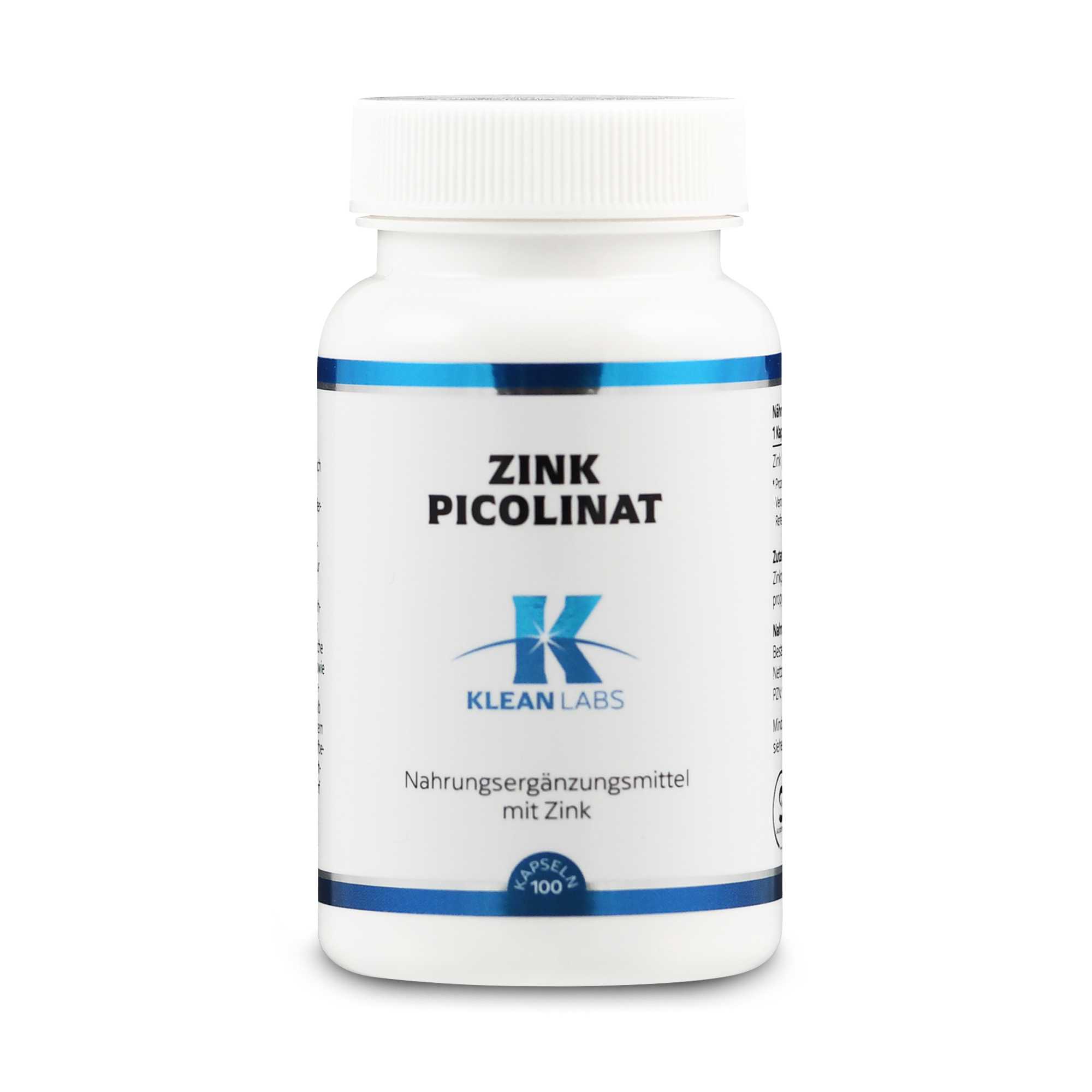 Flasche mit Zinkpicolinat Nahrungsergänzungsmittel von Klean Labs.