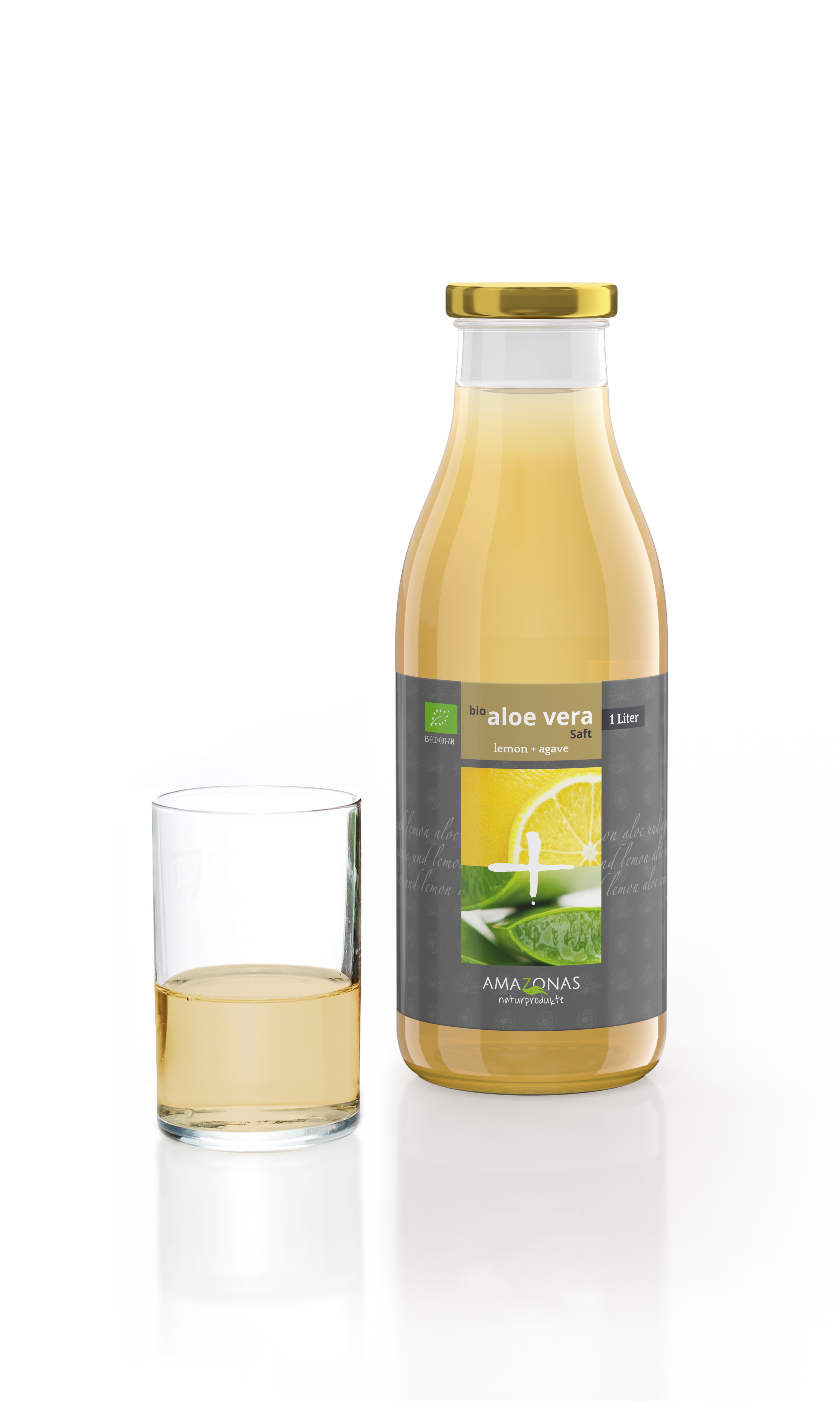 Bio Aloe Vera Direktsaft mit Lemon+Agave, 100% natürlich, 1 Liter