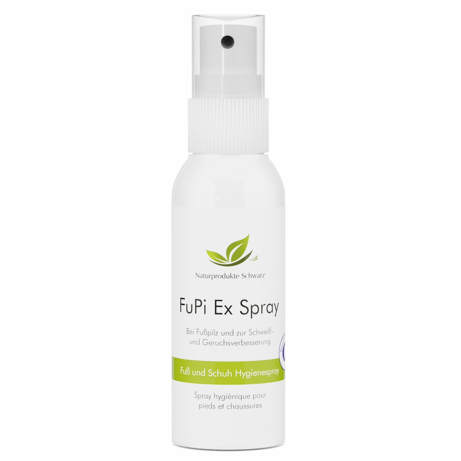 Sprühflasche mit dem Aufdruck "FuPi Ex Spray" für Fuß- und Schuhhygiene.