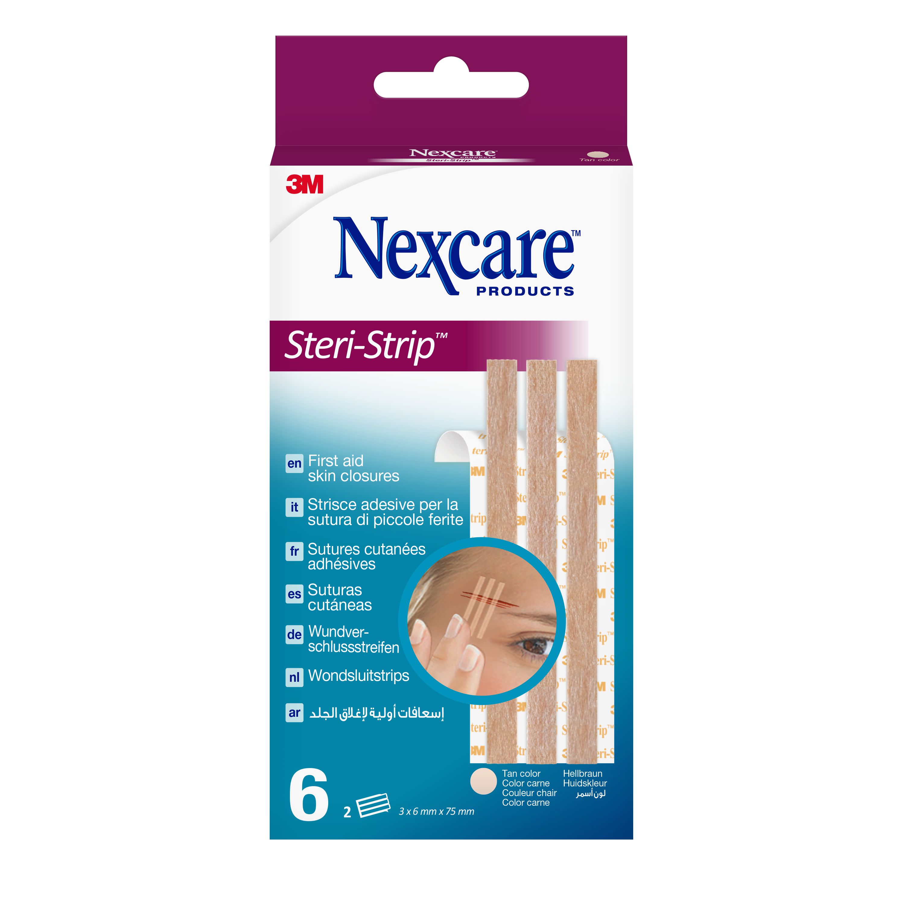 Nexcare™ Steri-Strip™ Wundverschlussstreifen, braun, 6 mm x 75 mm 6/Packung