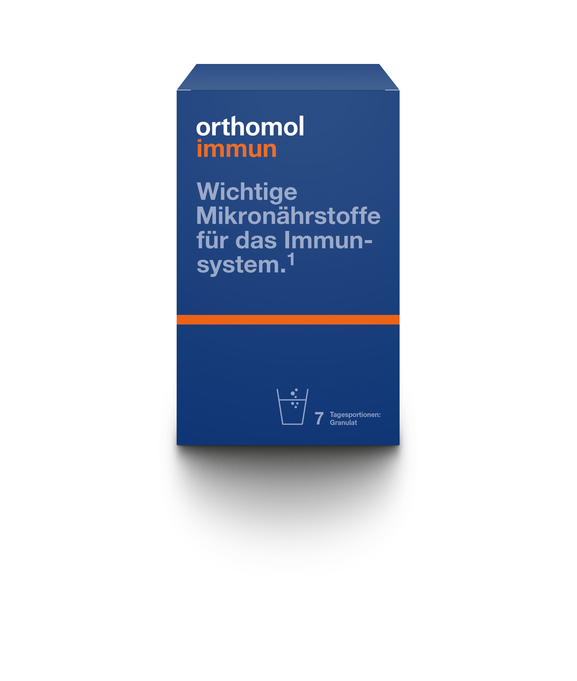 Verpackung von Orthomol Immun mit dem Schriftzug "Wichtige Mikronährstoffe für das Immunsystem".