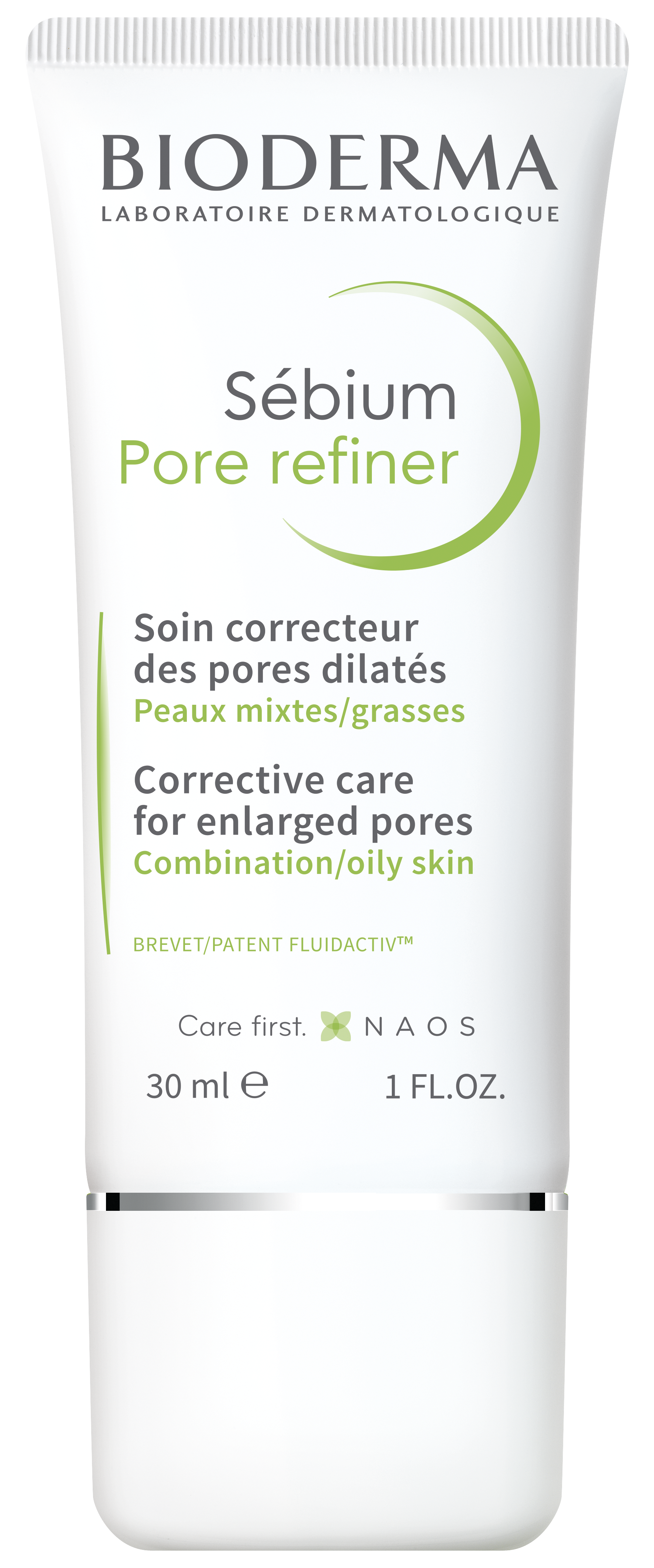 Tube mit Bioderma Sébium Pore Refiner, 30 ml für die Korrektur von erweiterten Poren bei Mischhaut und fettiger Haut.
