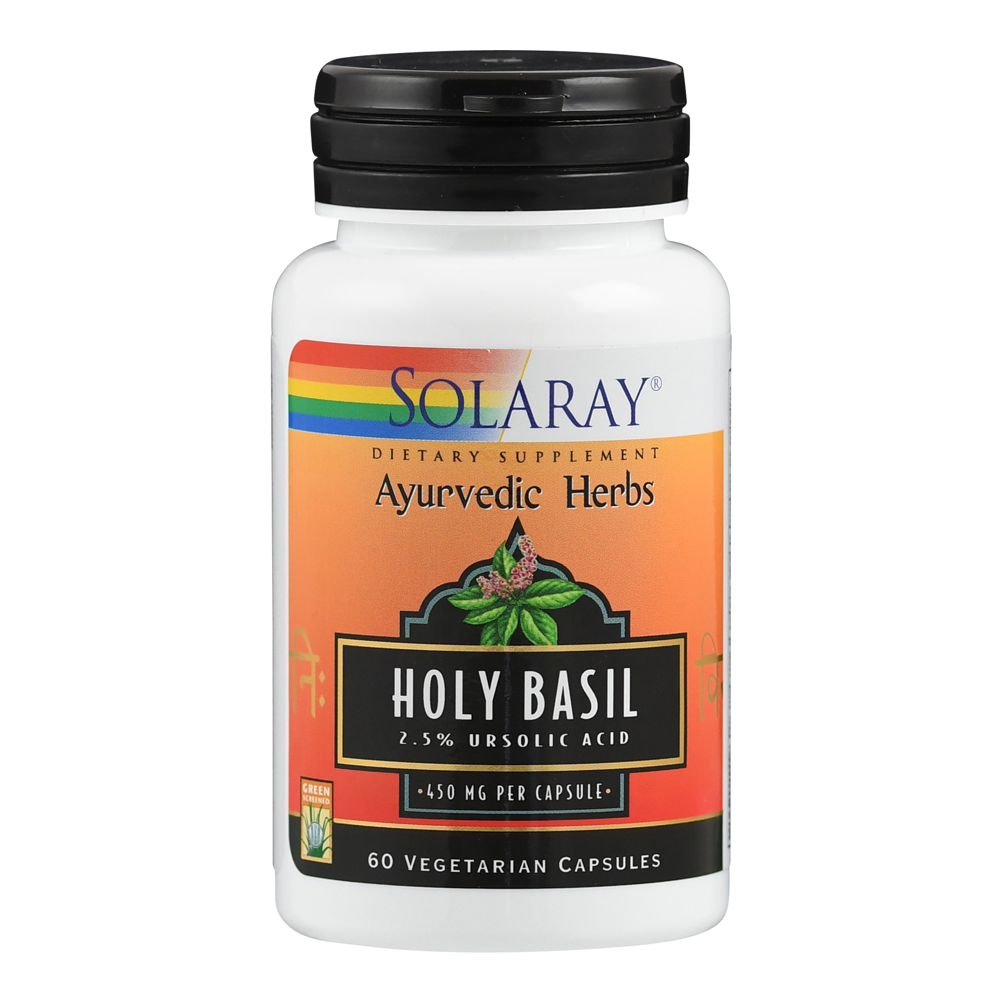 Flasche mit vegetarischen Kapseln des Nahrungsergänzungsmittels "Holy Basil" von Solaray, 60 Kapseln.