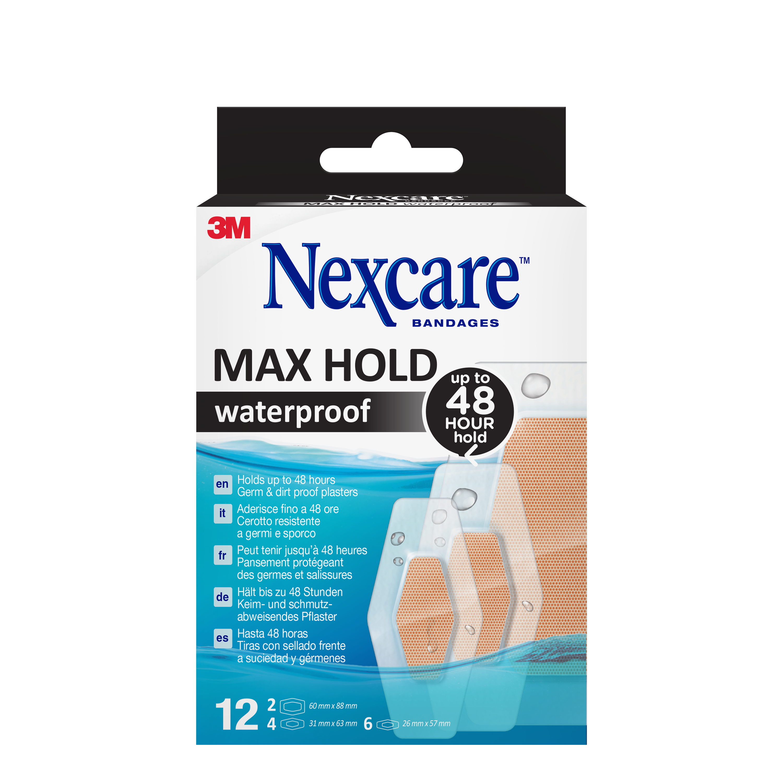 Nexcare™ Max Hold wasserfeste Pflaster, verschiedene Größen, 12 Stk.