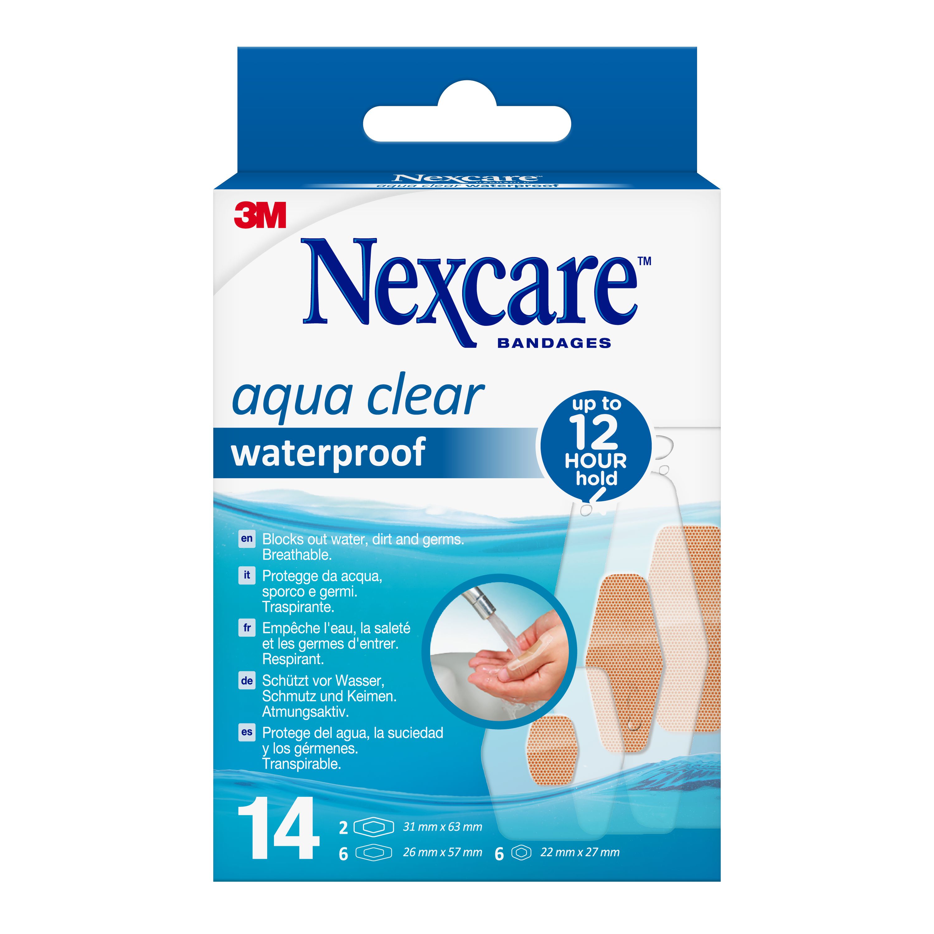Nexcare™ Aqua Clear Waterproof Pflaster, Assorted, 14/Pack