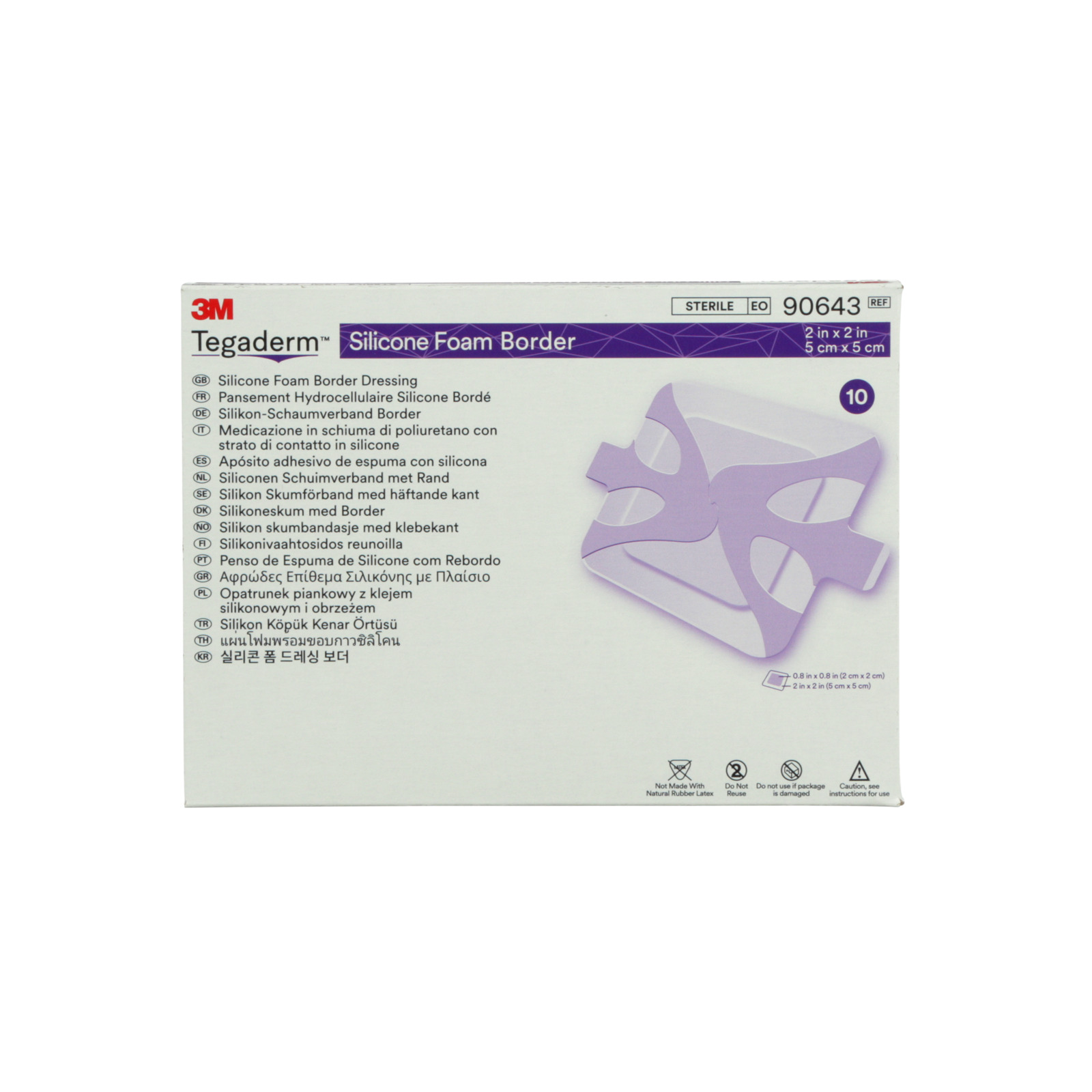 3M™ Tegaderm™ Silikon-Schaumverband, 90643, 5 cm x 5 cm, 10 / Packung, quadratisch mit Haftrand