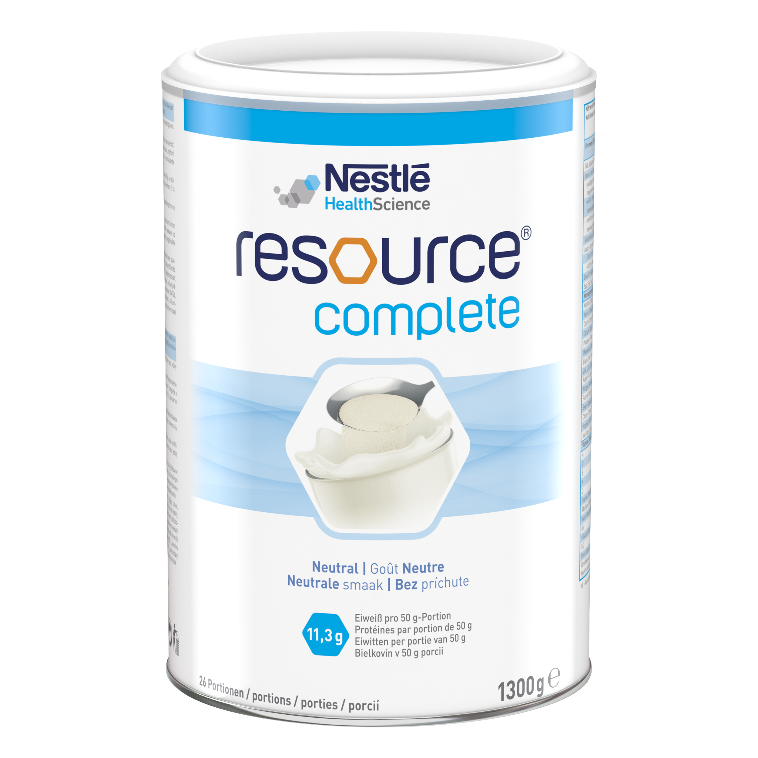 Dose mit Nestlé Resource Complete, neutraler Geschmack, 1300 g.