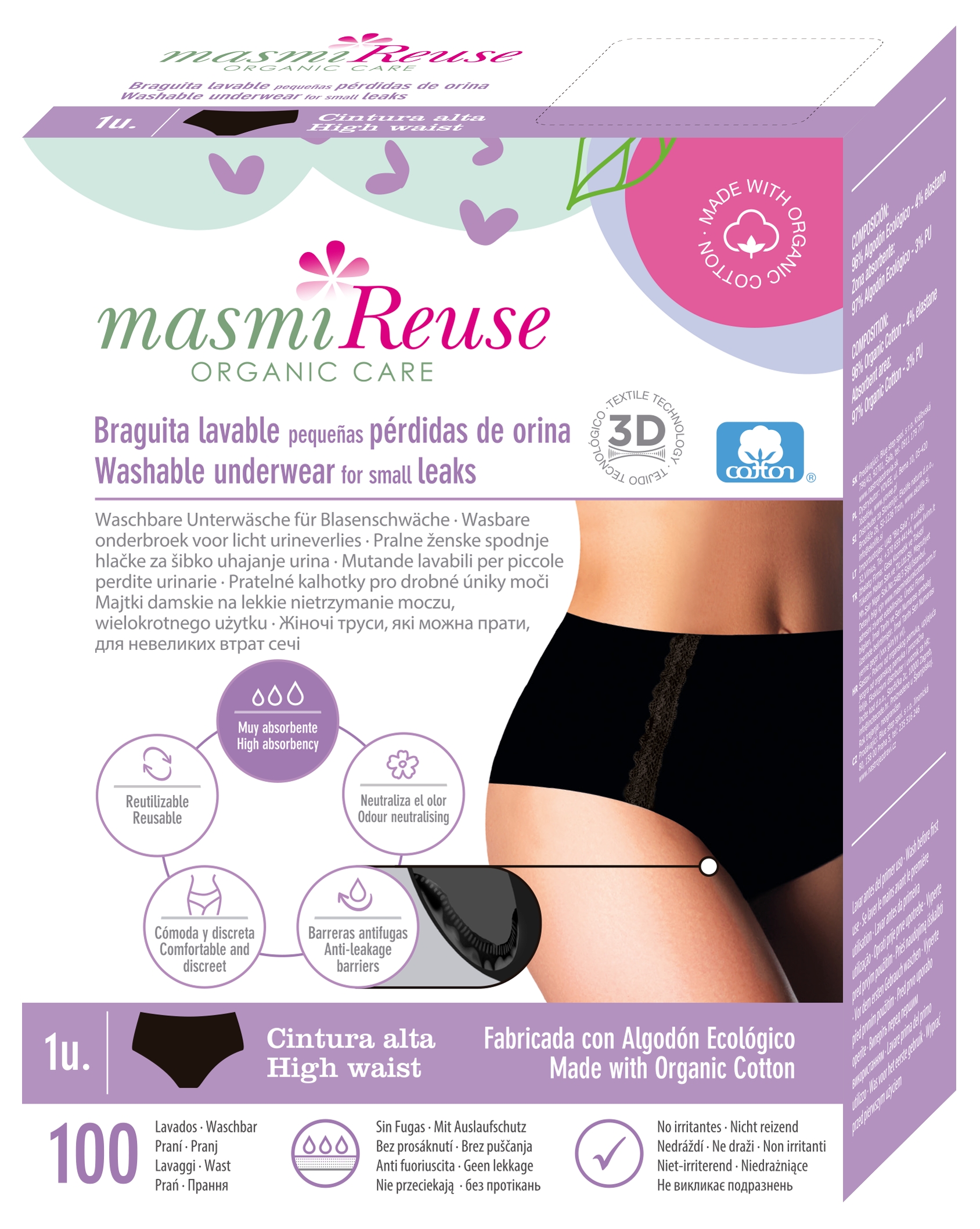 Bio Inkontinenz Maxislip - High Waist - Größe M - Schwarz - MASMI