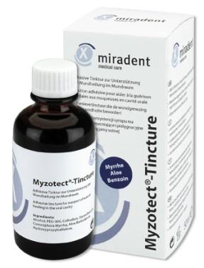 Flasche mit Myzotect®-Tinktur und Verpackung für Mundschleimhautpflege.