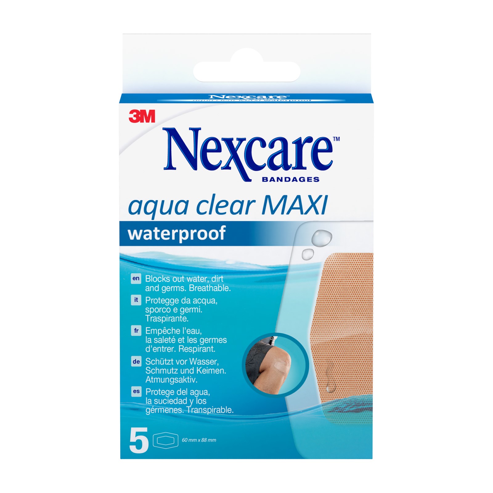 Nexcare™ Aqua Clear MAXI Waterproof Pflaster, 60 mm x 88 mm, 5/Pack