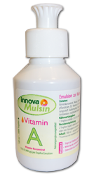 Flasche mit Emulsion zur Hautpflege mit der Bezeichnung "Innova Mulsin Vitamin A".