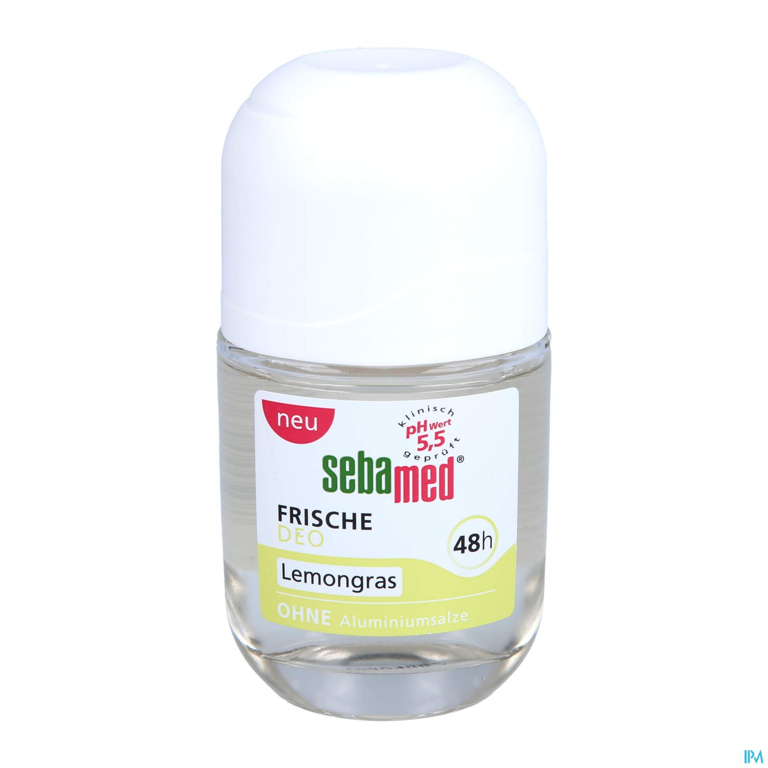 Deodorant-Flasche mit der Aufschrift "sebamed Frische Deo Lemongras 48h" und "ohne Aluminiumsalze".