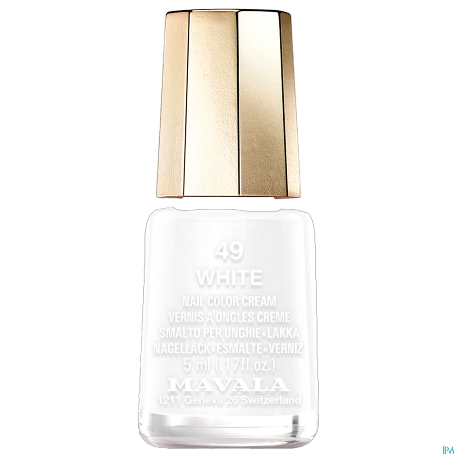 Nagellackflasche mit der Bezeichnung "49 WHITE" von Mavala, 5 ml Inhalt.