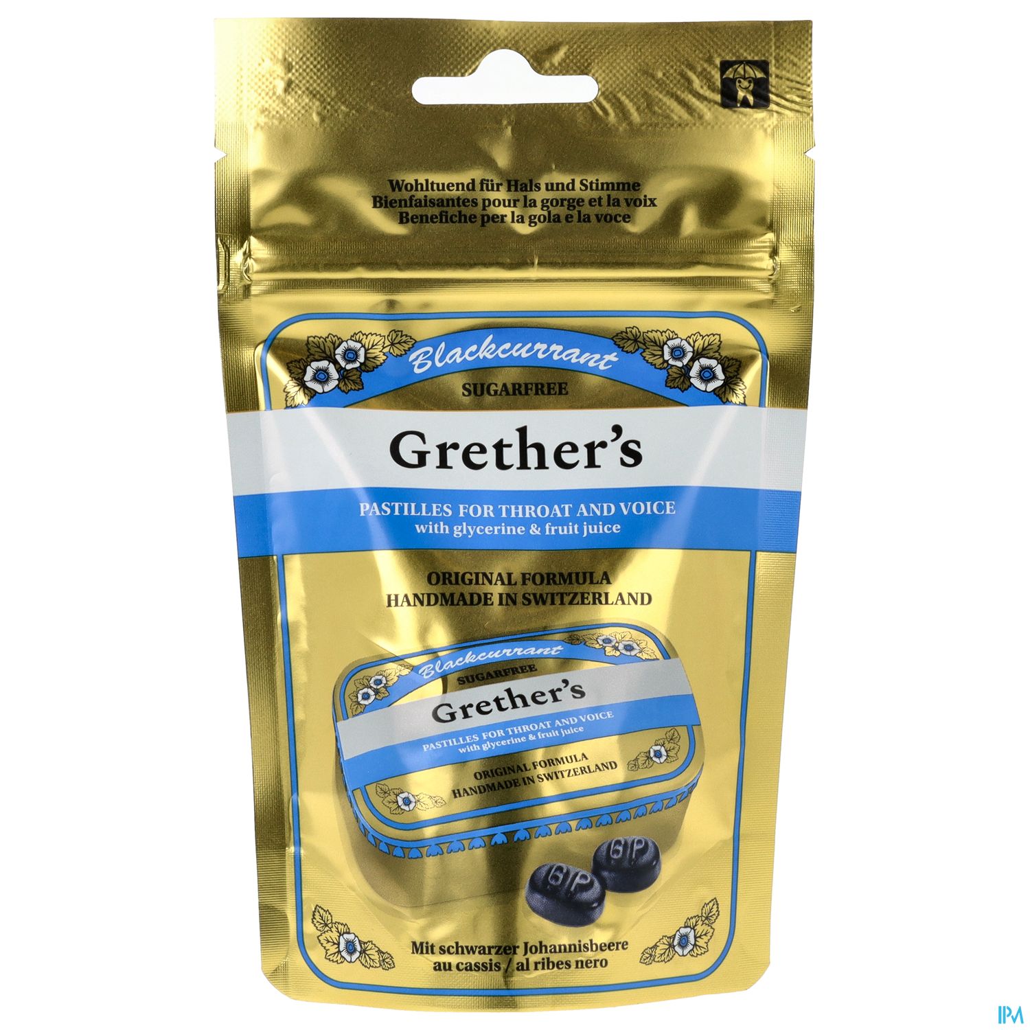 Grethers Pastillen Zuckerfrei Blackcurrant Beutel 110g