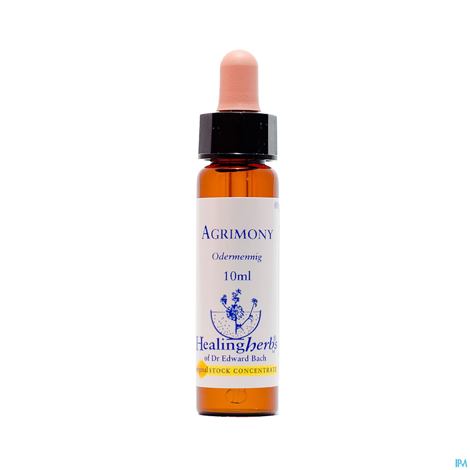 Braun-orange Flasche mit Pipette, etikettiert mit "Agrimony", 10 ml, von Healing Herbs.