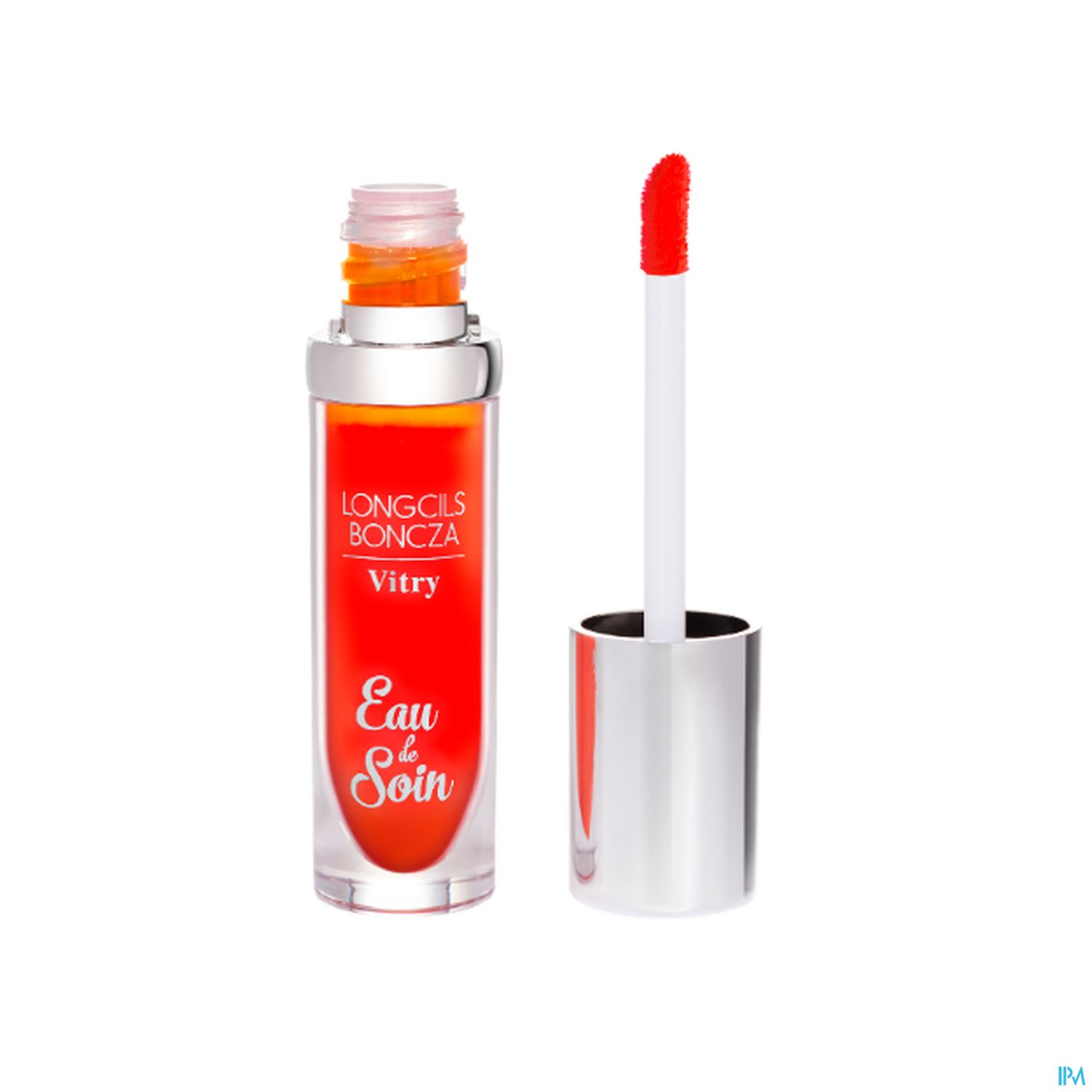 Roter Lipgloss in transparenter Verpackung mit Applikator.