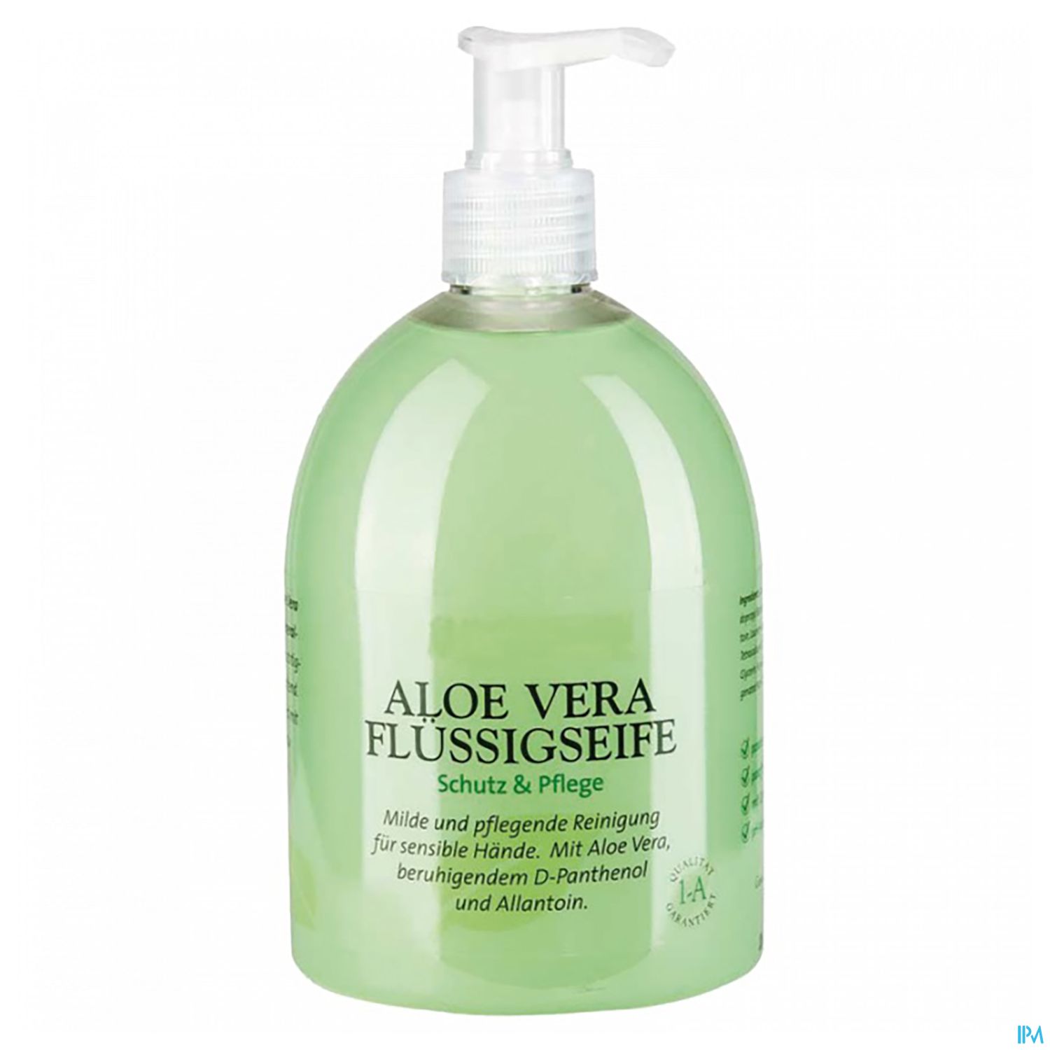 Flüssigseife mit Aloe Vera in einer transparenten Flasche mit Pumpverschluss.