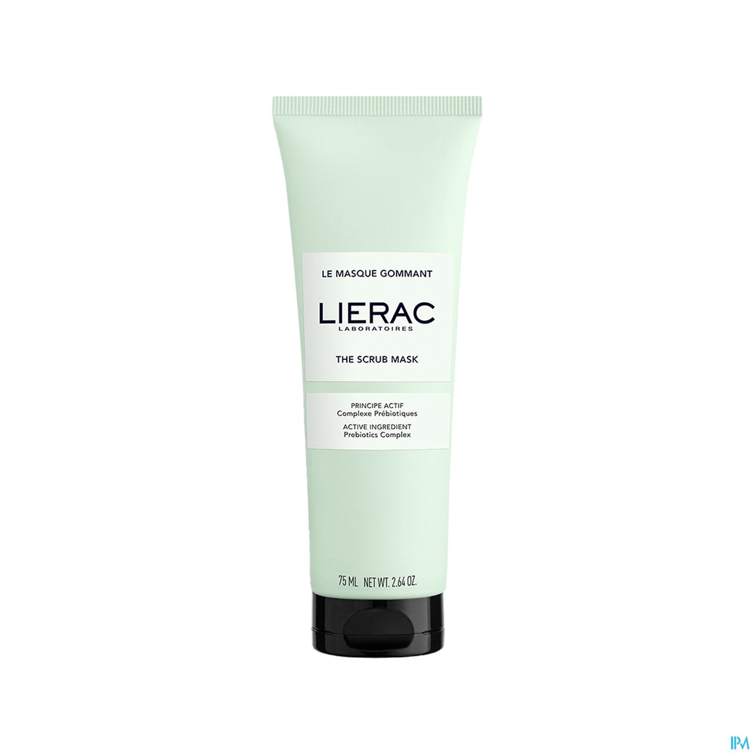 Tube mit Peeling-Maske von Lierac, grüne Verpackung mit schwarzem Deckel, Inhalt 75 ml.
