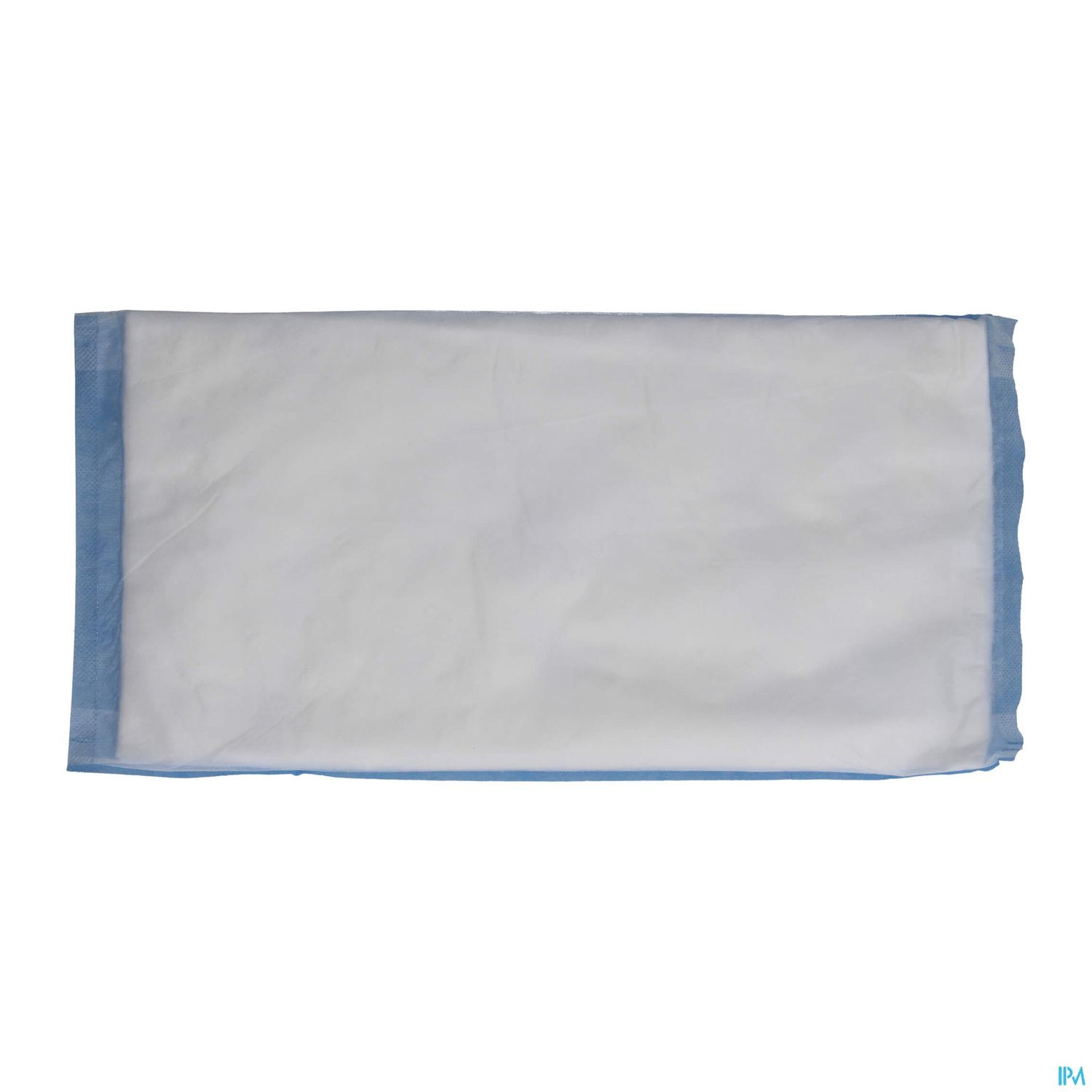 Weißes Tuch mit blauen Rand.