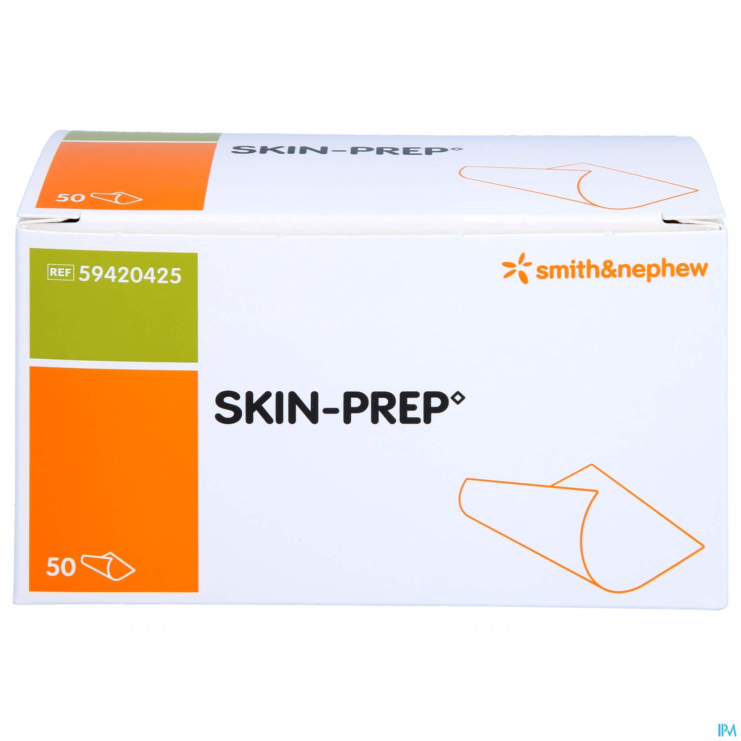 Weißer Karton mit der Aufschrift "SKIN-PREP", 50 Stück, und dem Logo von Smith & Nephew.