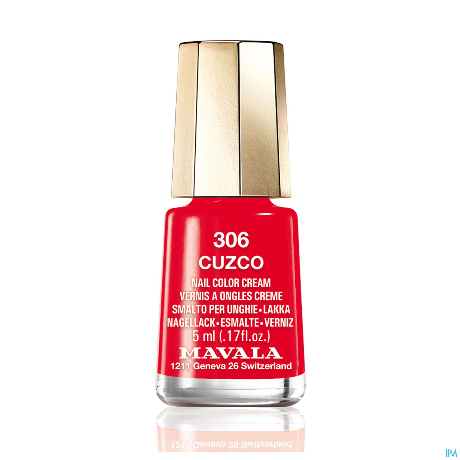 Roter Nagellack in einer 5 ml Flasche mit goldfarbenem Deckel, beschriftet mit "306 CUZCO" und dem Markennamen "MAVALA".