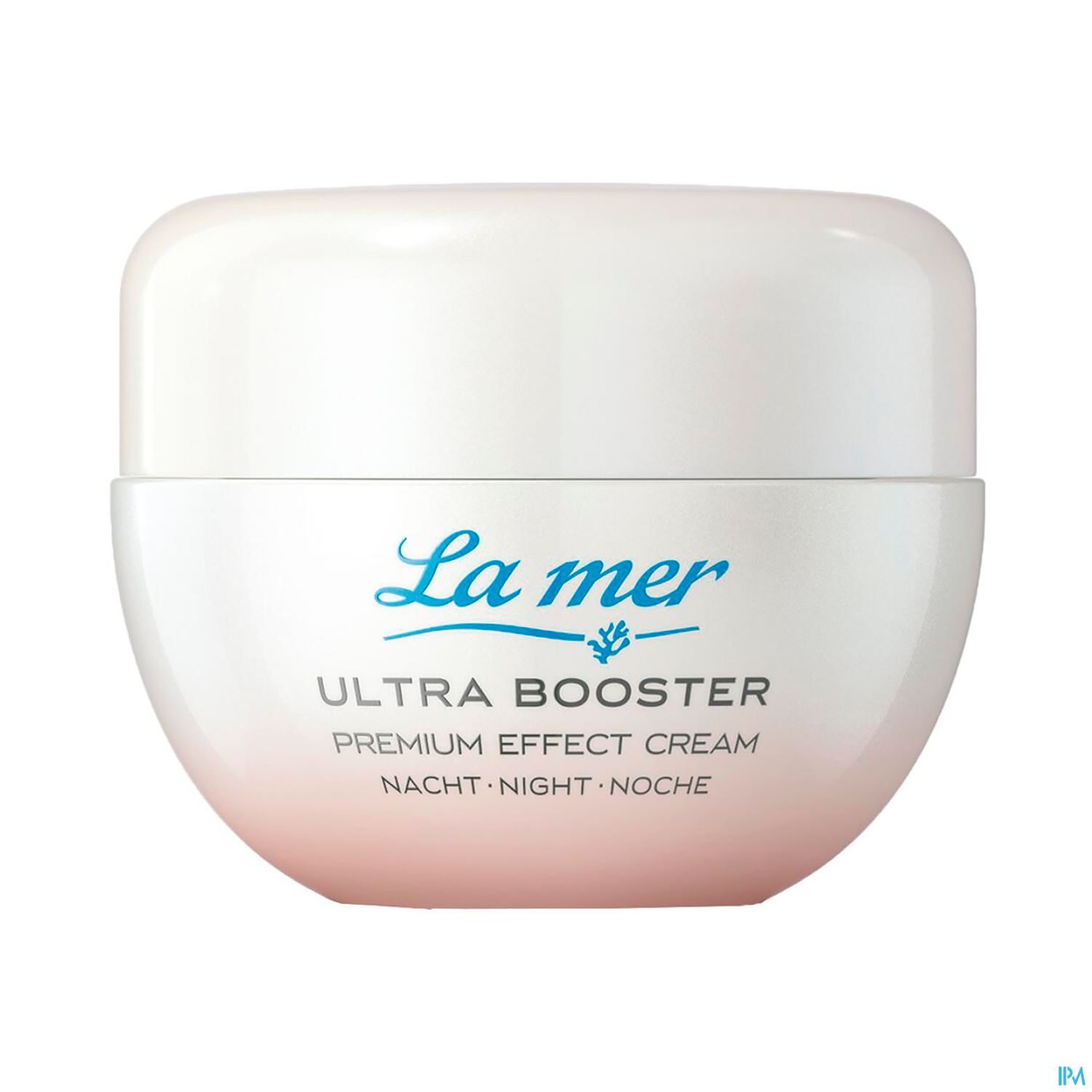 Dose mit La mer Ultra Booster Premium Effect Cream, beschriftet mit "NACHT - NIGHT - NOCHE".