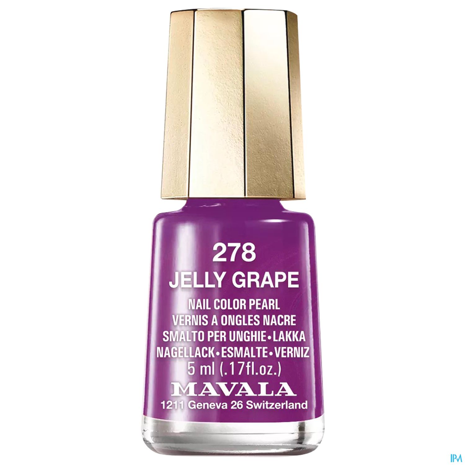 Nagellack-Flasche "Jelly Grape" von Mavala, Nummer 278, mit lila Inhalt und goldfarbenem Verschluss.