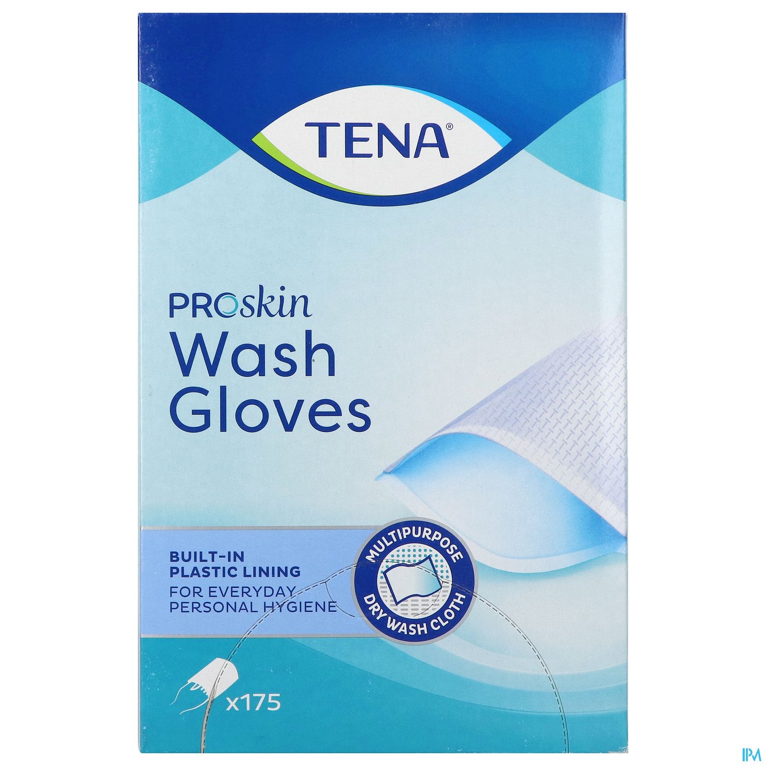 Packung mit TENA ProSkin Waschglocken, die eine eingebaute Kunststoffbeschichtung für die persönliche Hygiene bieten.