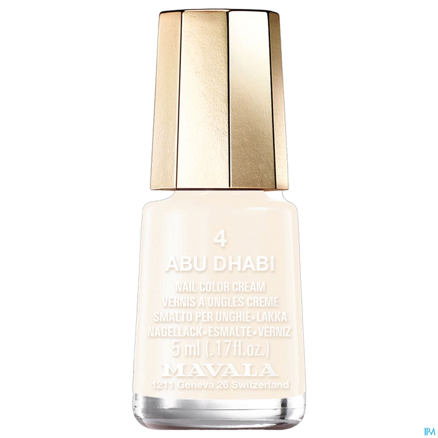 Nagellackflasche mit der Aufschrift "4 ABU DHABI" und dem Markenlogo "MAVALA", 5 ml Inhalt.