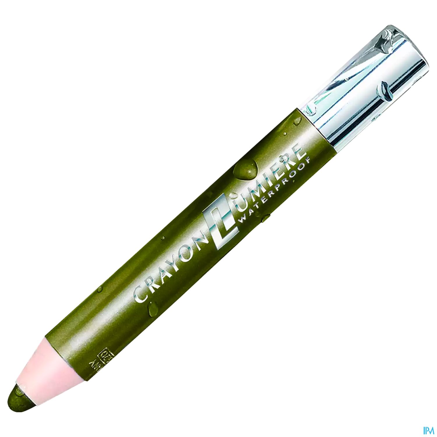 Wasserfester Make-up-Stift in Grün und Rosa, mit glänzendem silbernen Deckel.