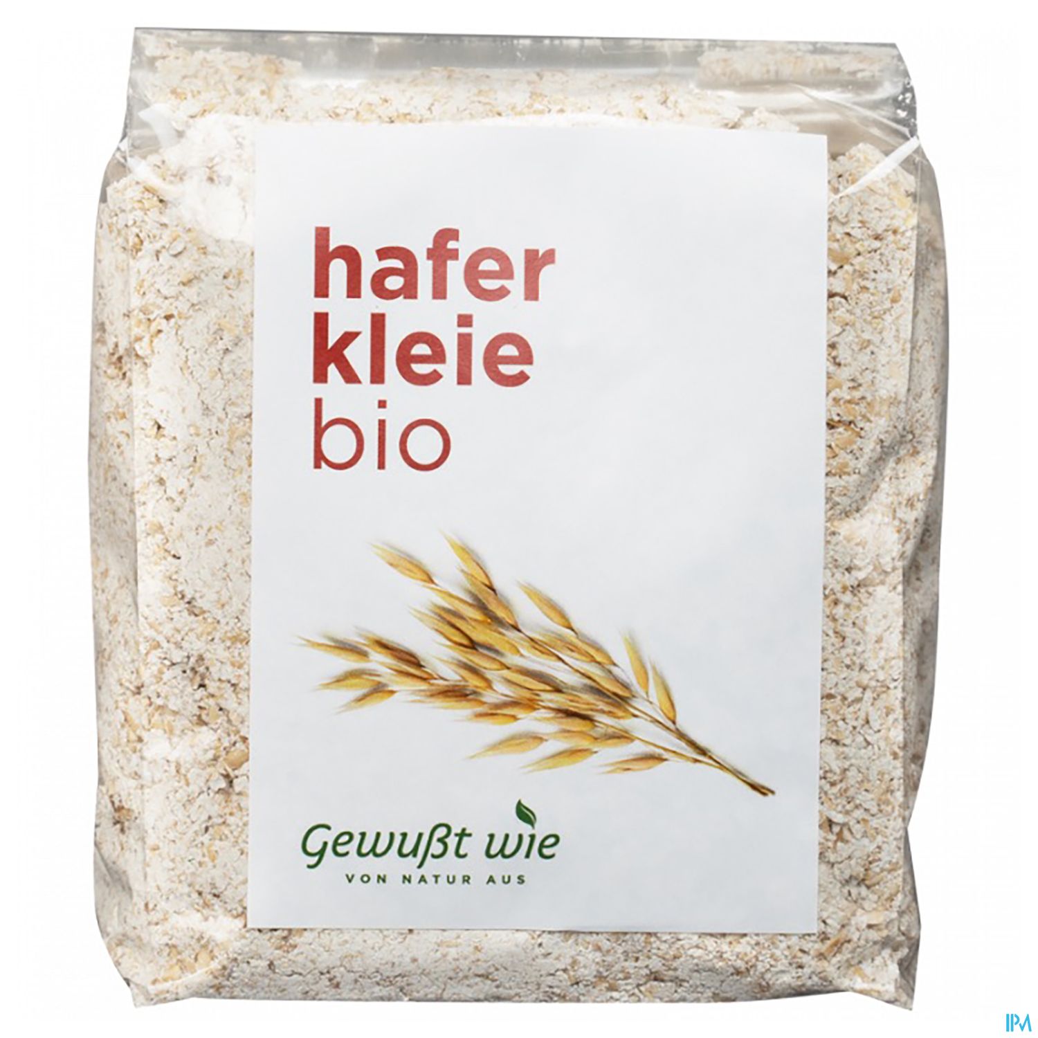 Packung mit Haferkleie in Bio-Qualität, beschriftet mit "haferkleie bio" und einem Bild von Haferähren.