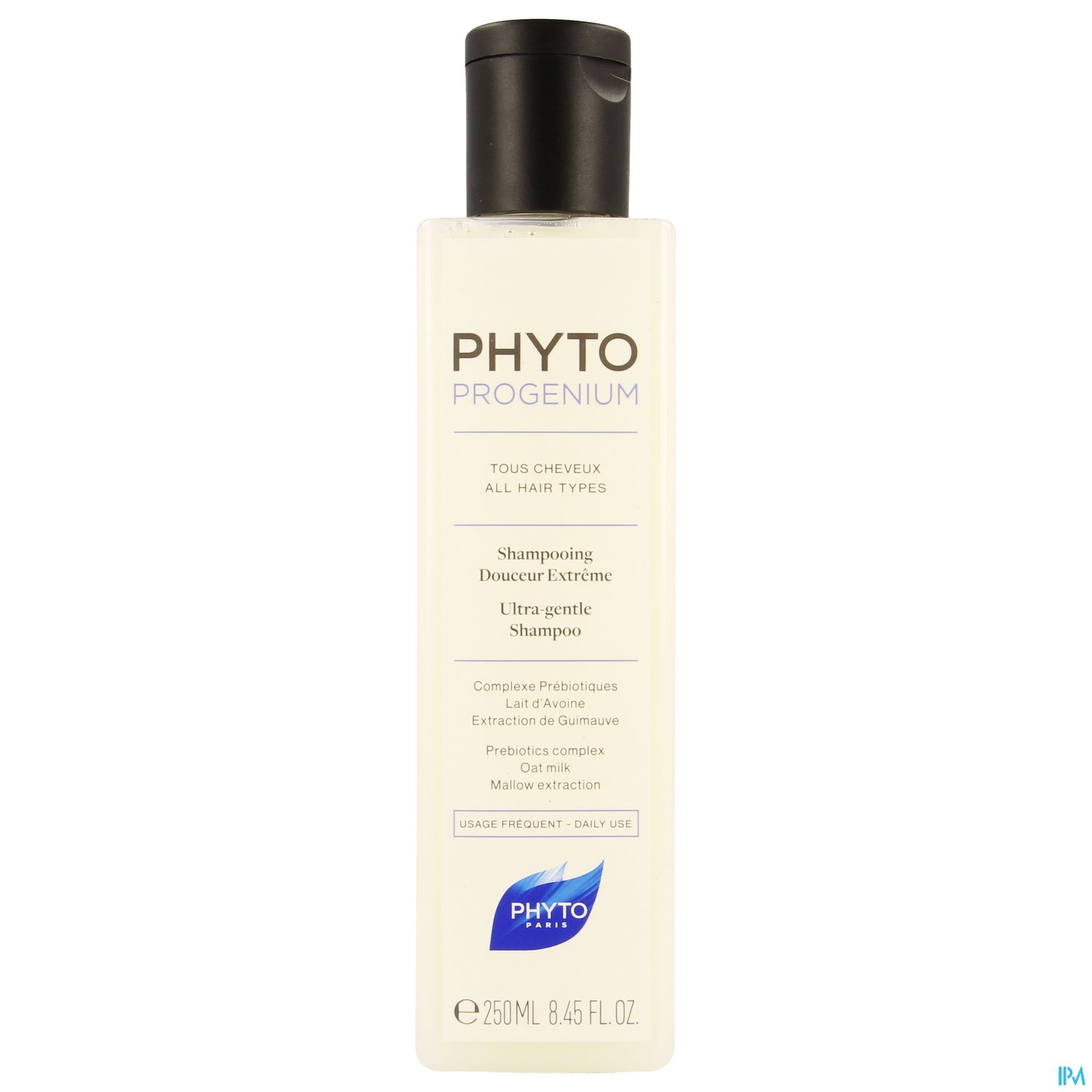 Flasche mit PHYTOS Progenium Ultra sanftem Shampoo für alle Haartypen, 250 ml.