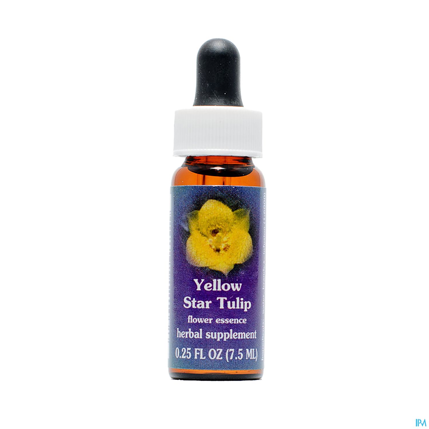 Flasche mit Tropfer und Etikett „Yellow Star Tulip“, Blütenessenz, 7,5 ml.