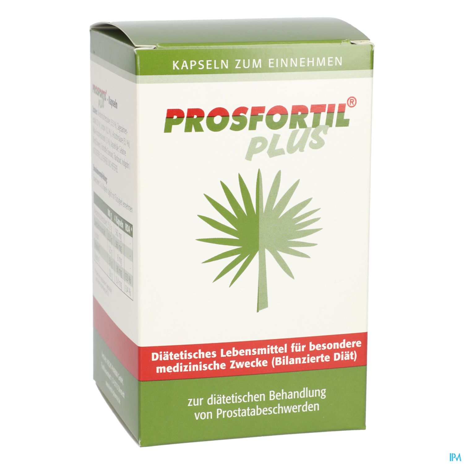 Verpackung von Prosfortil Plus, diätetisches Lebensmittel zur Unterstützung bei Prostatabeschwerden.