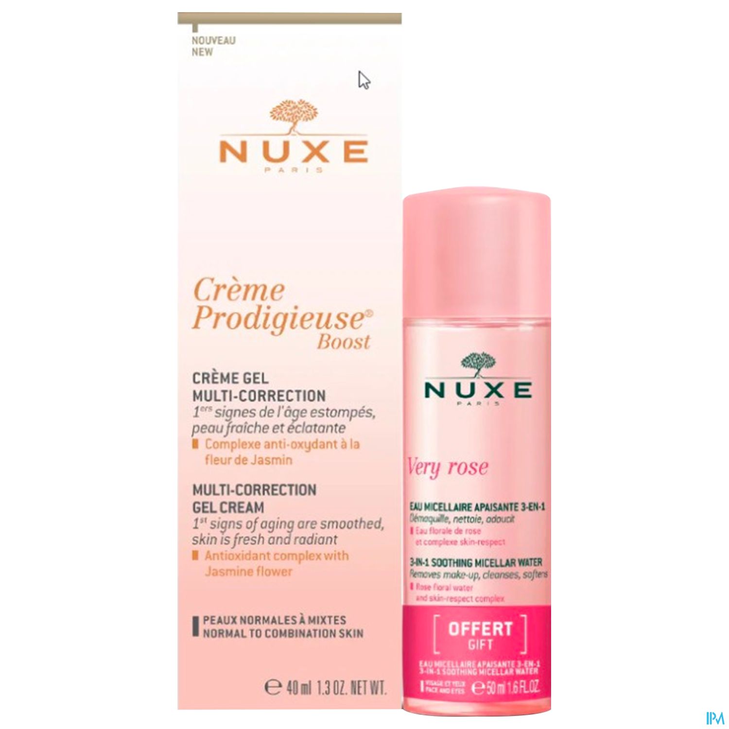 Produktverpackungen von NUXE: Crème Prodigieuse Boost und very rose.