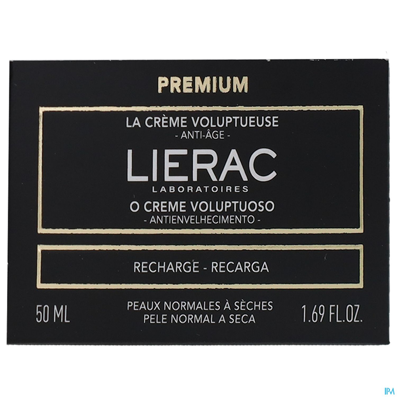 Produktverpackung von Lierac, Creme für normale bis trockene Haut, 50 ml, mit Anti-Aging-Informationen.
