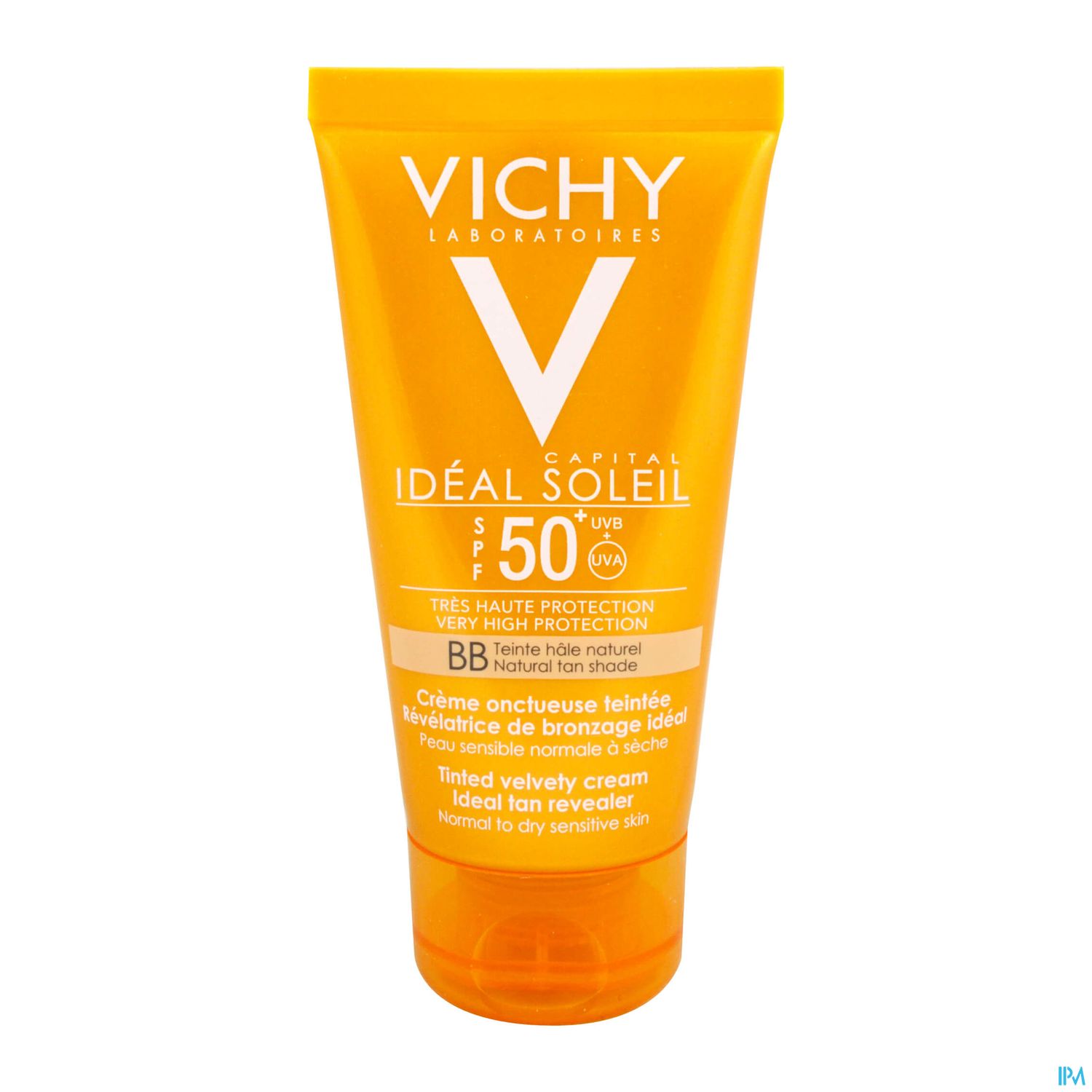 Sonnenschutzcreme Vichy mit SPF 50 in orangefarbener Tube.
