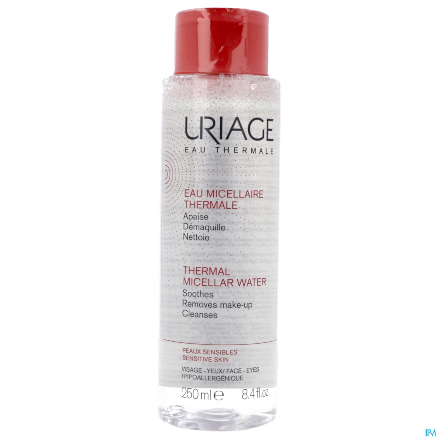 Flasche mit Uriage Thermalwasser, 250 ml, für empfindliche Haut.