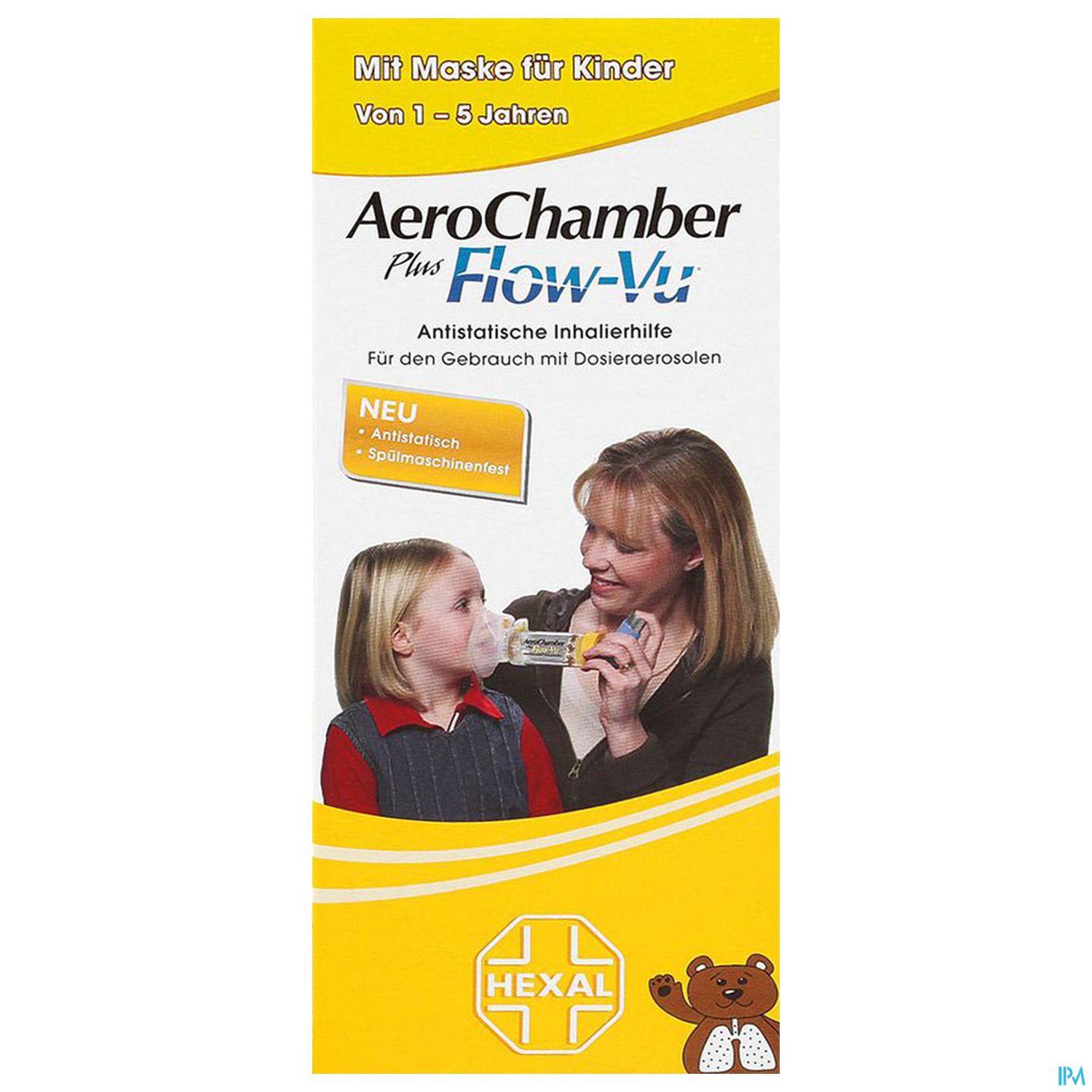 Inhalatoren U.zubehoer Aero Chamber +maske Gelb Kinder +flow-vu Neu 1st