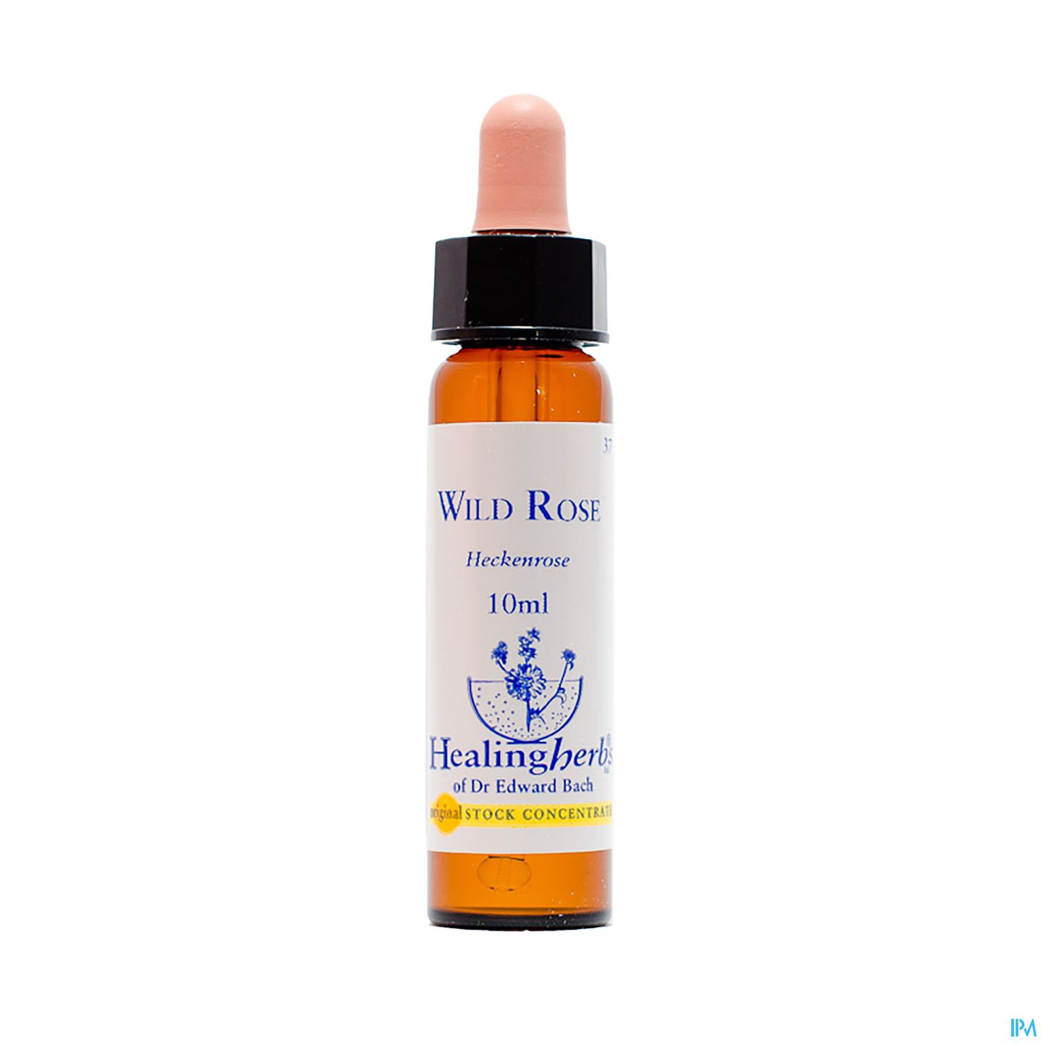 Flasche mit Wildrose-Extrakt (Heckenrose) in 10 ml, etikettiert mit "Healingherbs" und "Dr. Edward Bach".