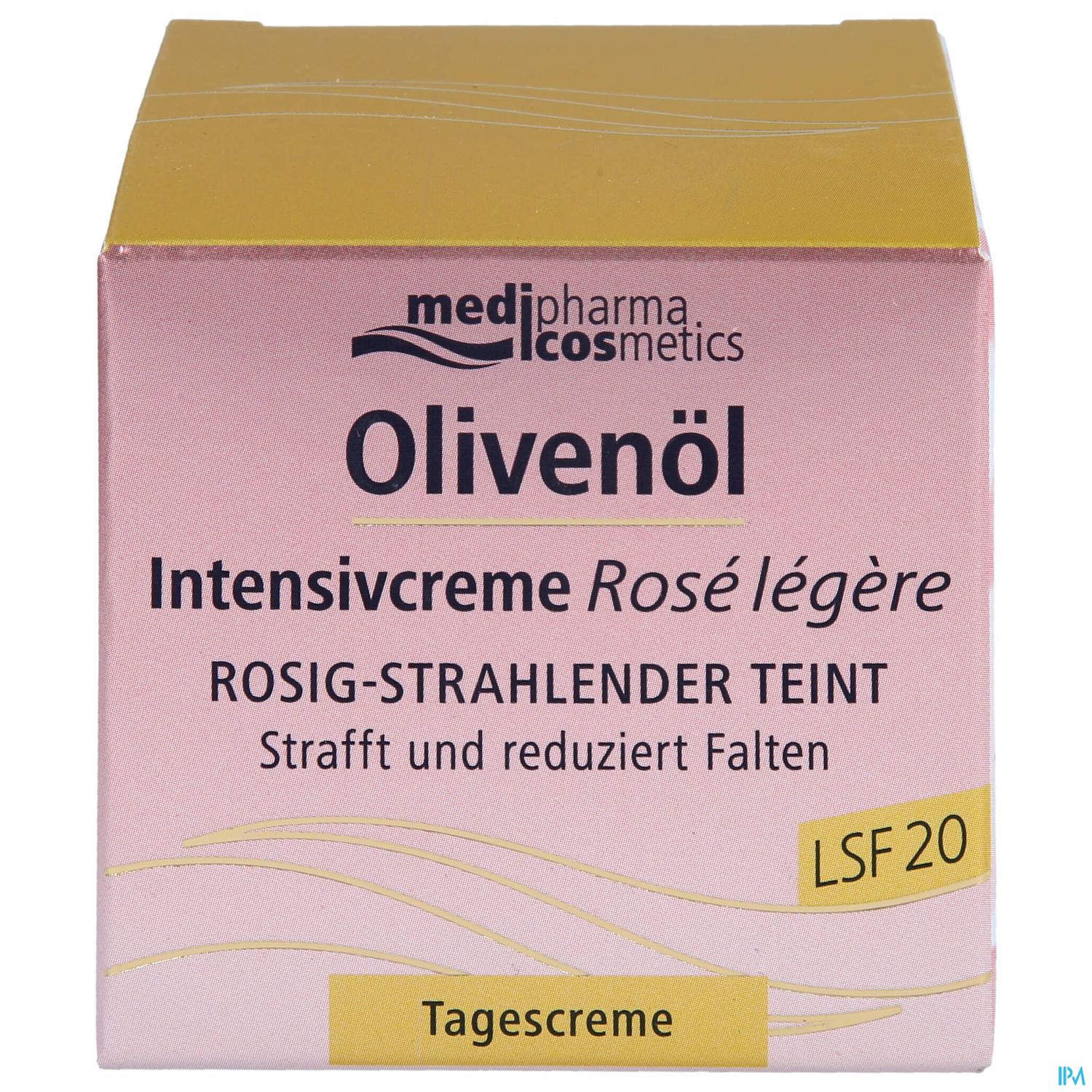 Verpackung der Olivenöl Intensivcreme Rosé légère mit LSF 20, die strafft und Falten reduziert.